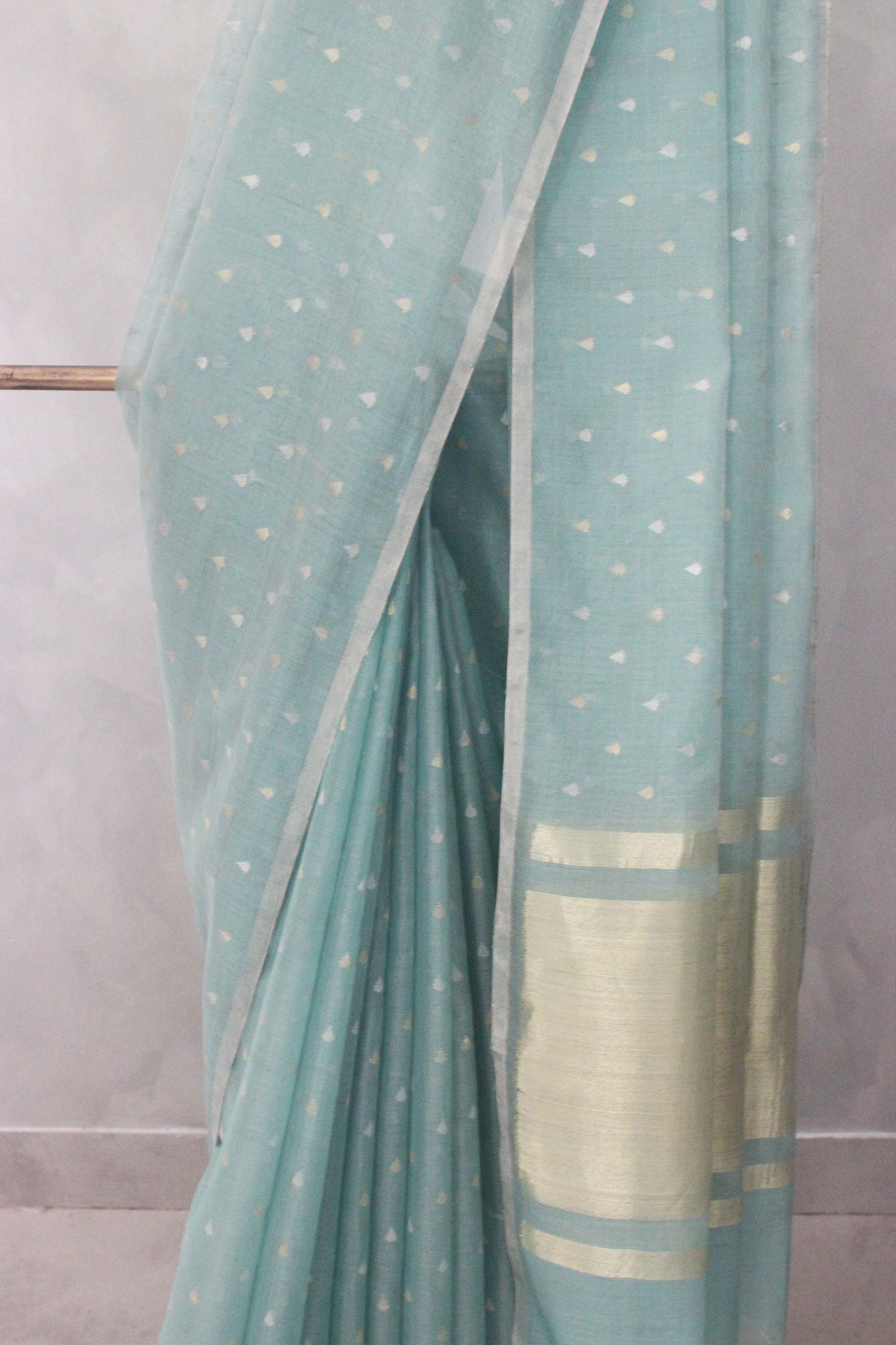 Light Blue Silk with Mercerized Cotton All Over Raindrop Motif Saree