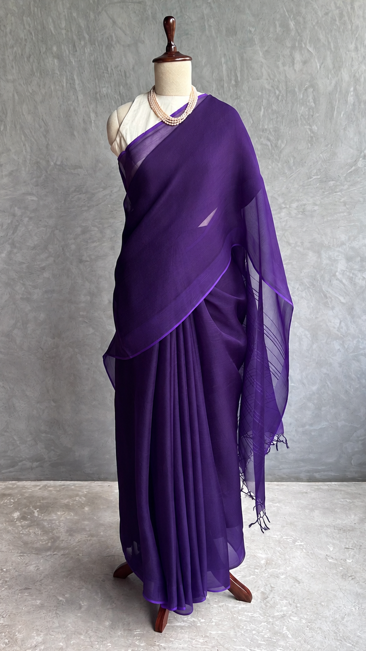 Jamun Violet Leno Organza Silk Saree