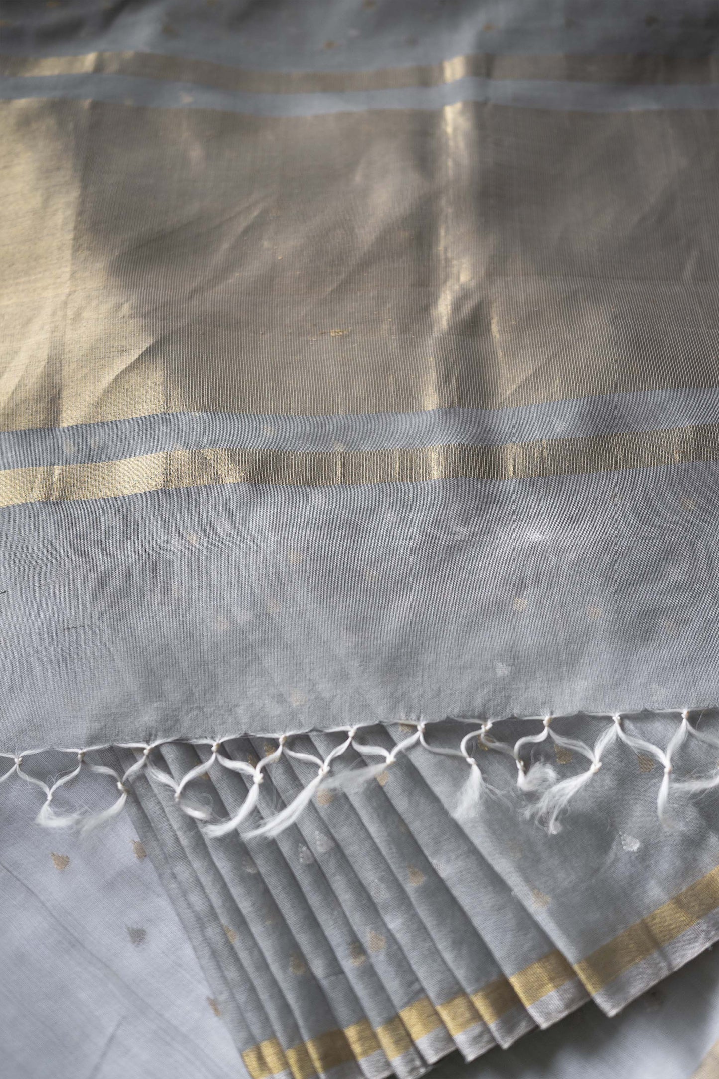 Grey Silk with Mercerized Cotton All over Raindrop Motif Saree