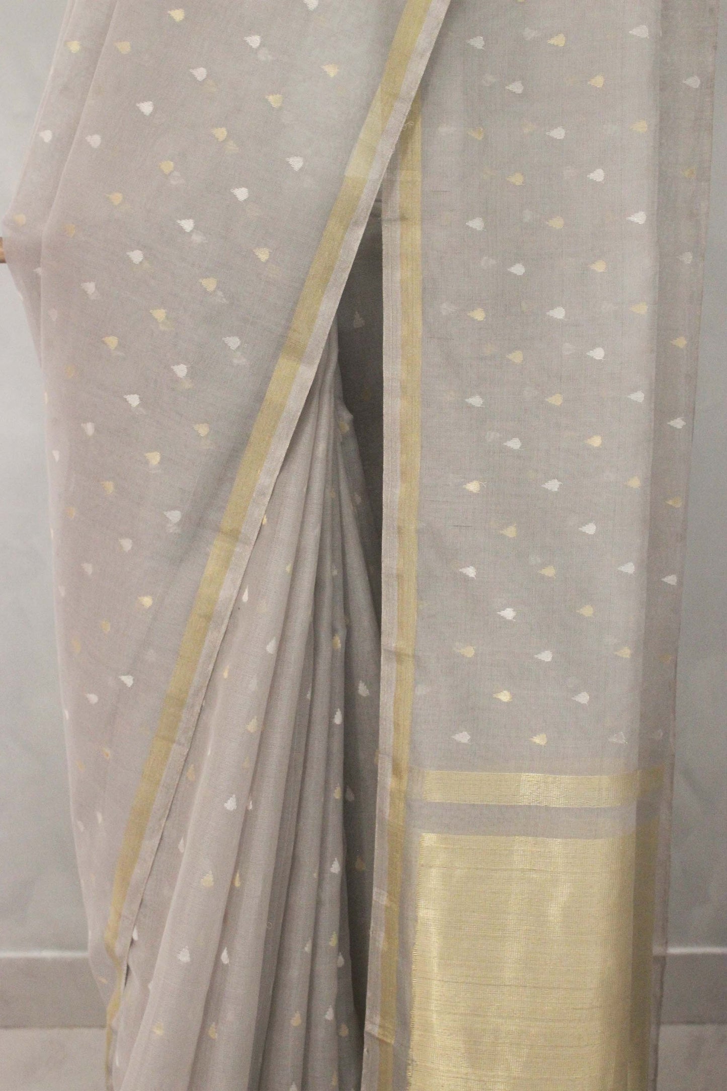 Grey Silk with Mercerized Cotton All over Raindrop Motif Saree