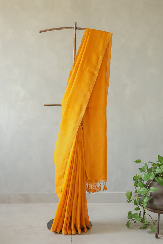 Yellow Plain Silk Cotton Saree