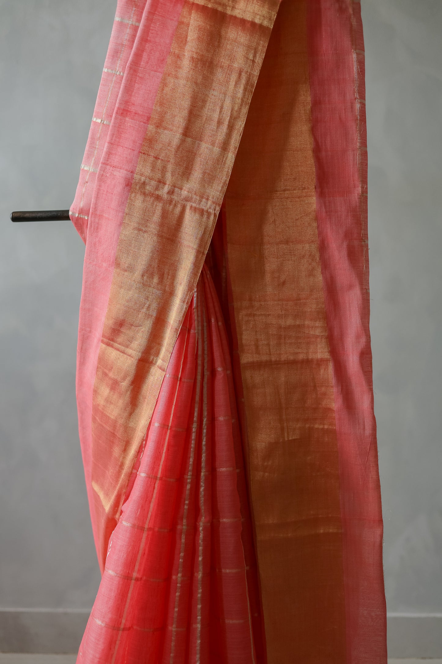 Pink Tussar Khadi All Over Big Zari Checked with Plain Zari Border Saree