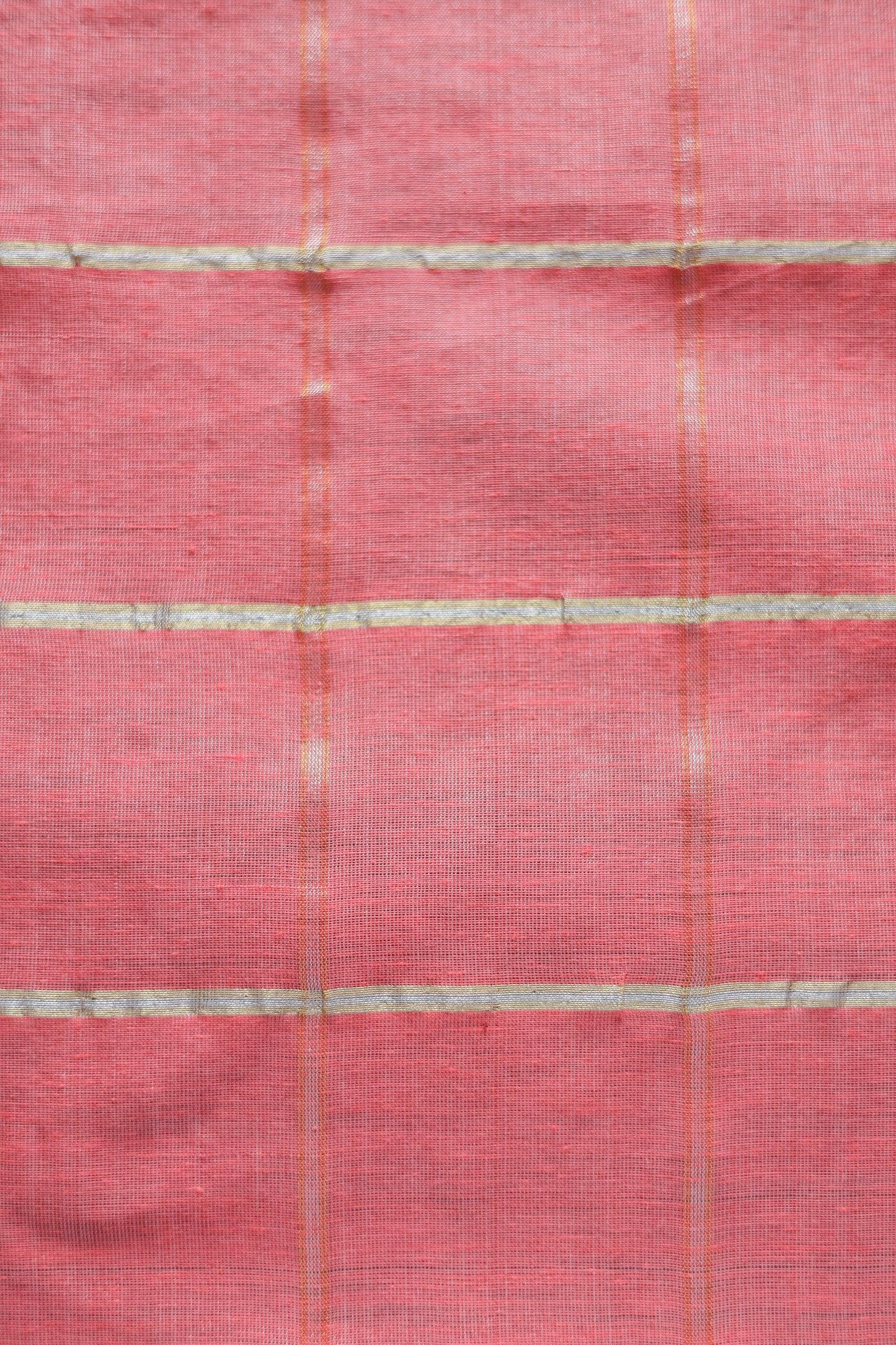 Pink Tussar Khadi All Over Big Zari Checked with Plain Zari Border Saree