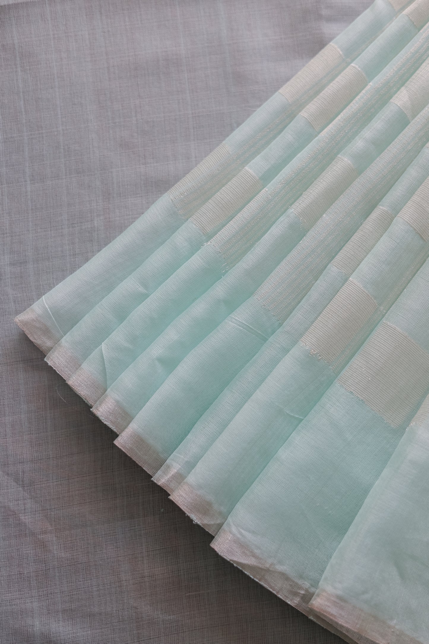 Sea Green Silk Cotton All Over Zari Striped and Zari Boxes Body Saree