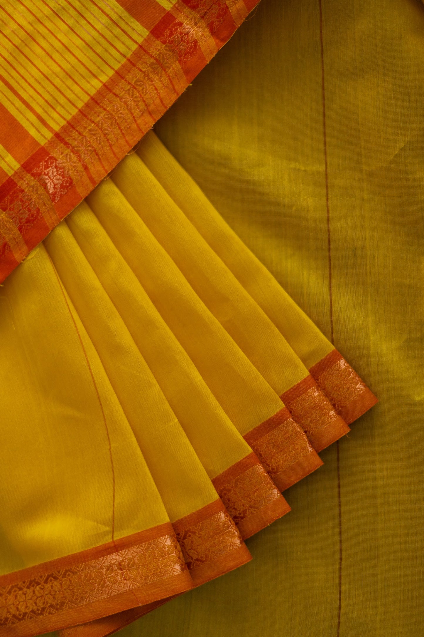 Yellow Maheswari Checks Body Zigzag Border Saree