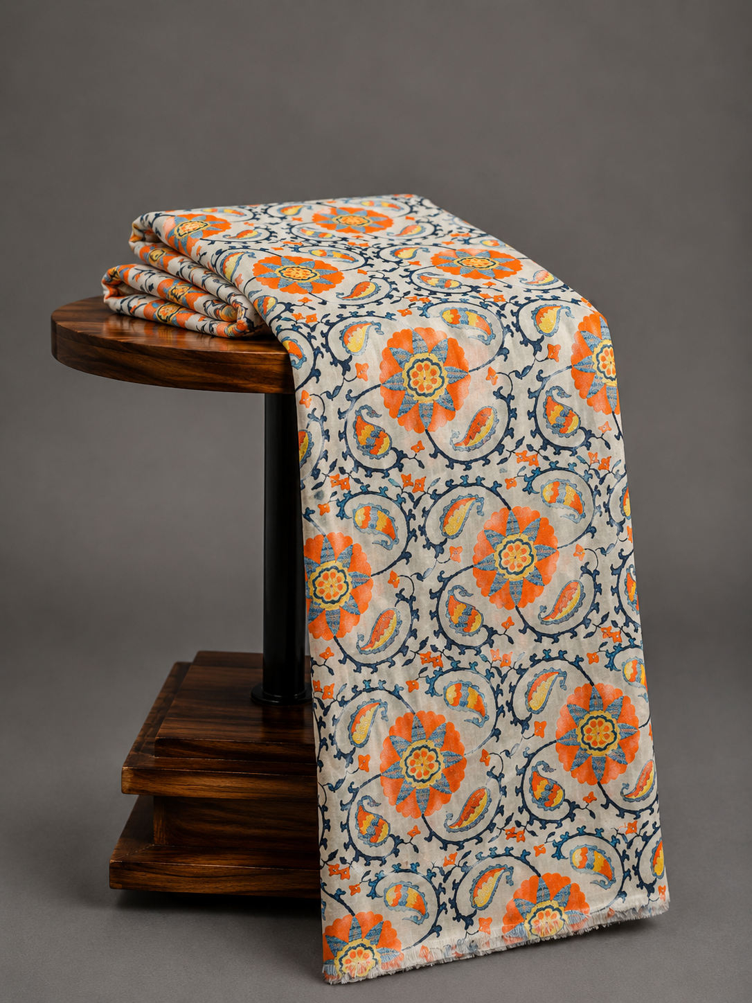 Floral Paisley Print on Cotton Satin