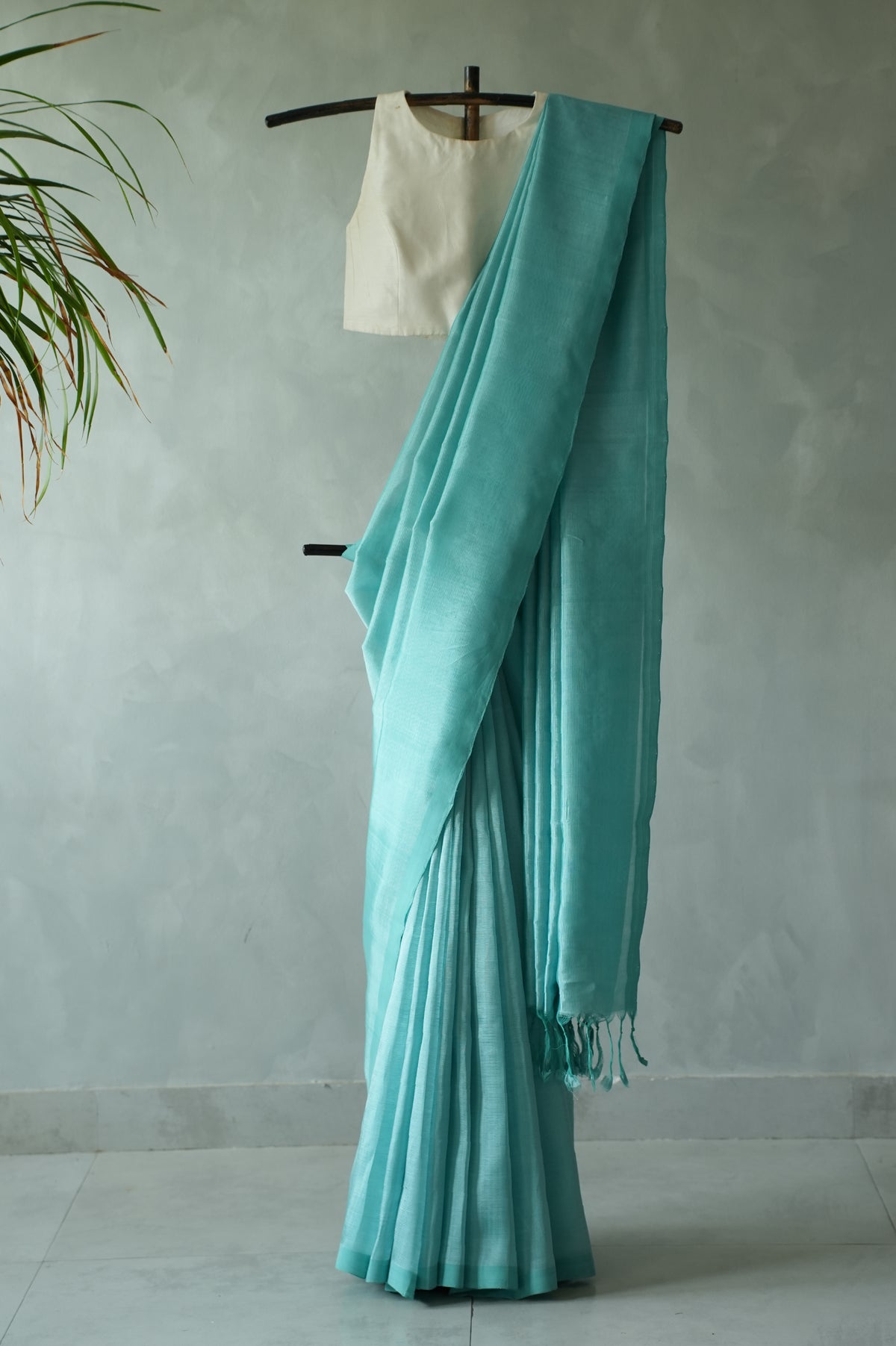 Aqua Blue Plain Mangalagiri Silk Cotton Saree