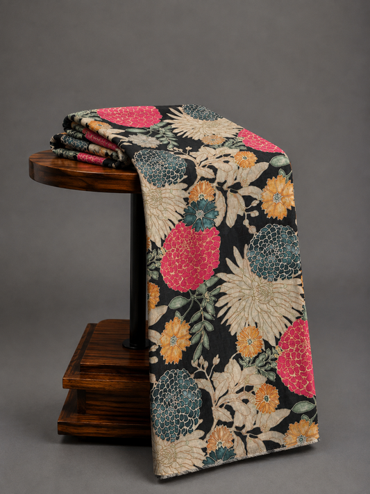 Floral-Printed Chanderi Silk-Cotton Fabric