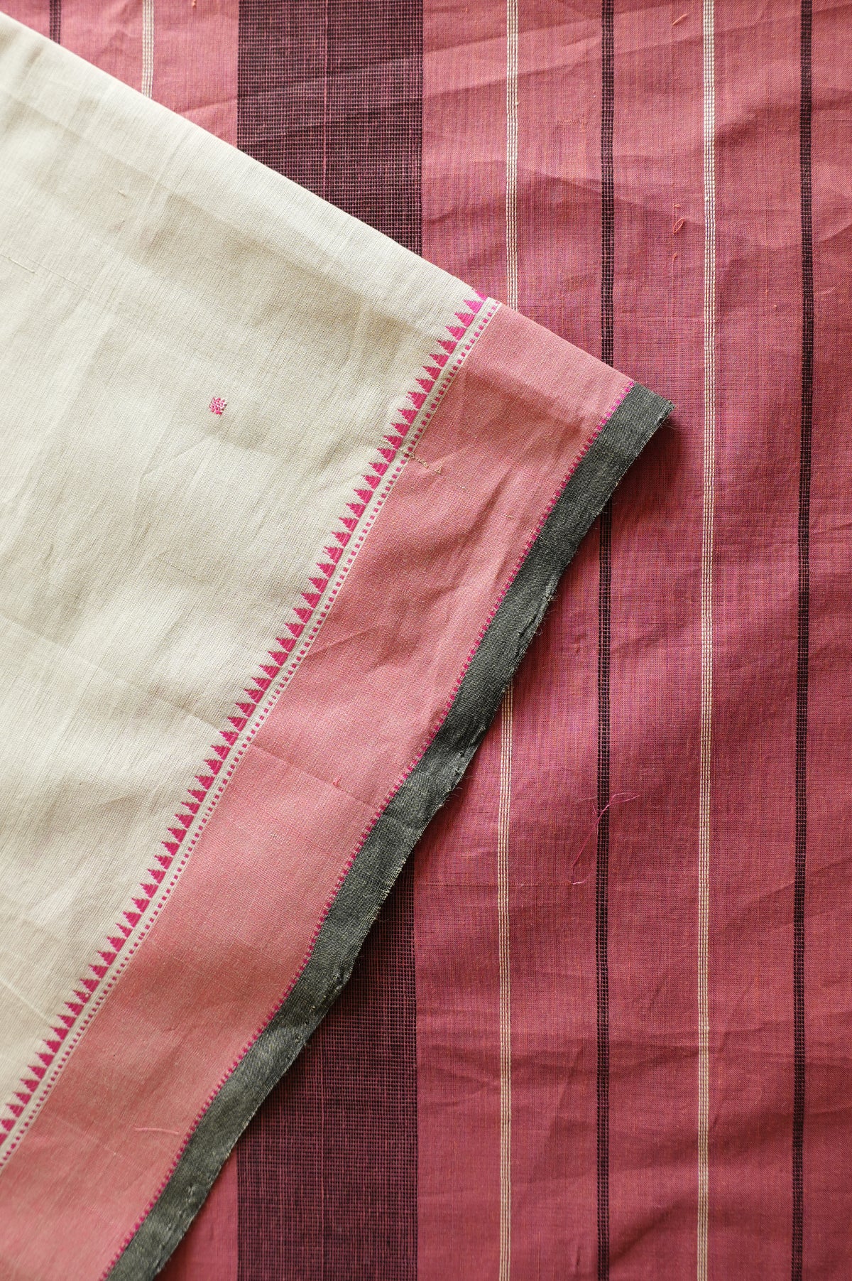 Beige Kanchi Cotton with Light Grey and Pink Border Saree