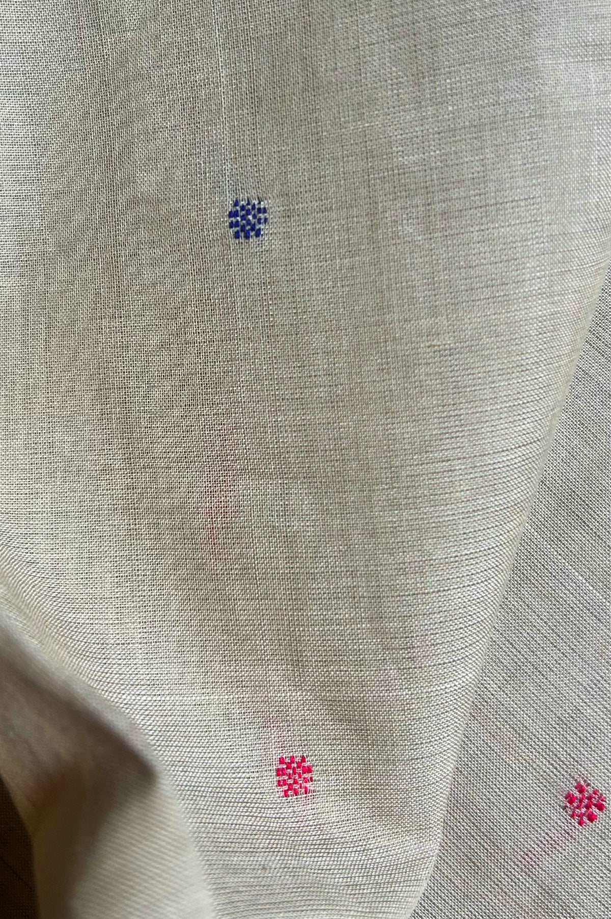 Cream Kanchi Cotton with Green and Pink Border Saree