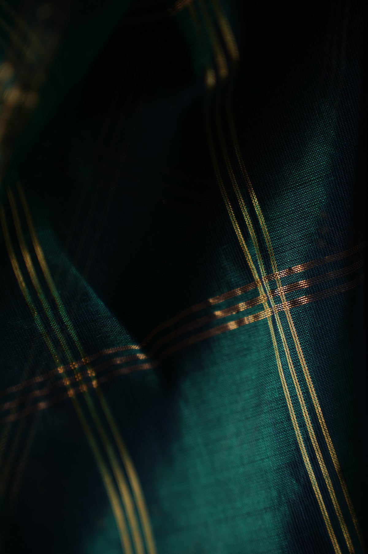 Bottle Green Mangalagiri Silk Cotton with Gold Copper Zari Border Saree