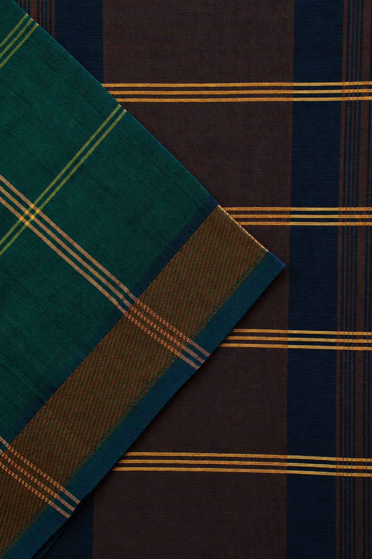 Bottle Green Mangalagiri Silk Cotton with Gold Copper Zari Border Saree