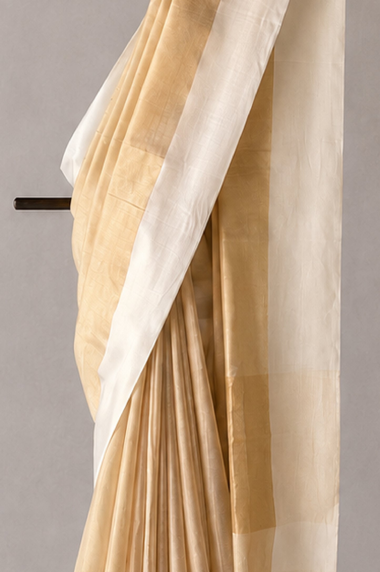Gold Tissue Silk Saree with White Mercerised Cotton Border