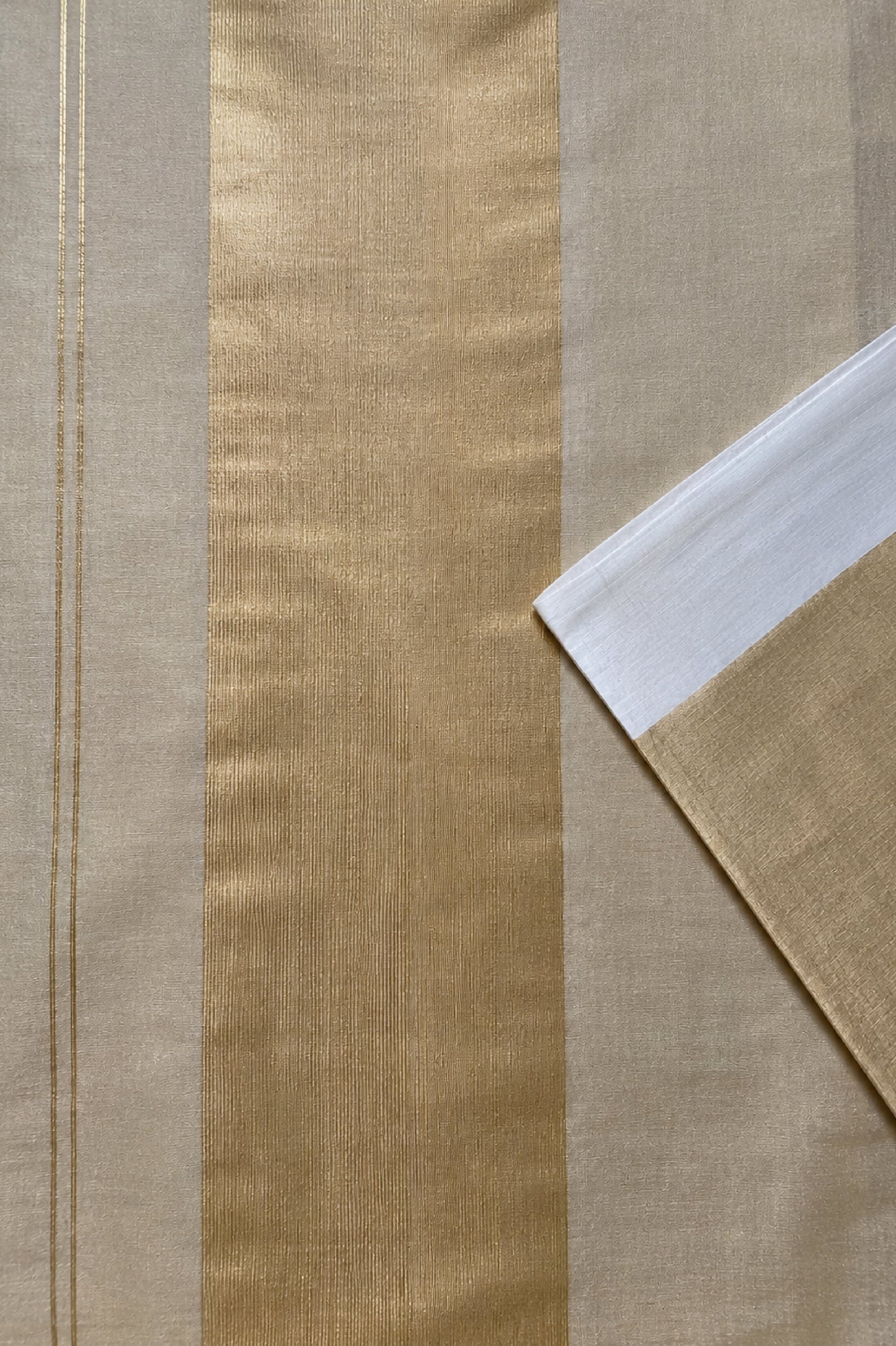 Gold Tissue Silk Saree with White Mercerised Cotton Border
