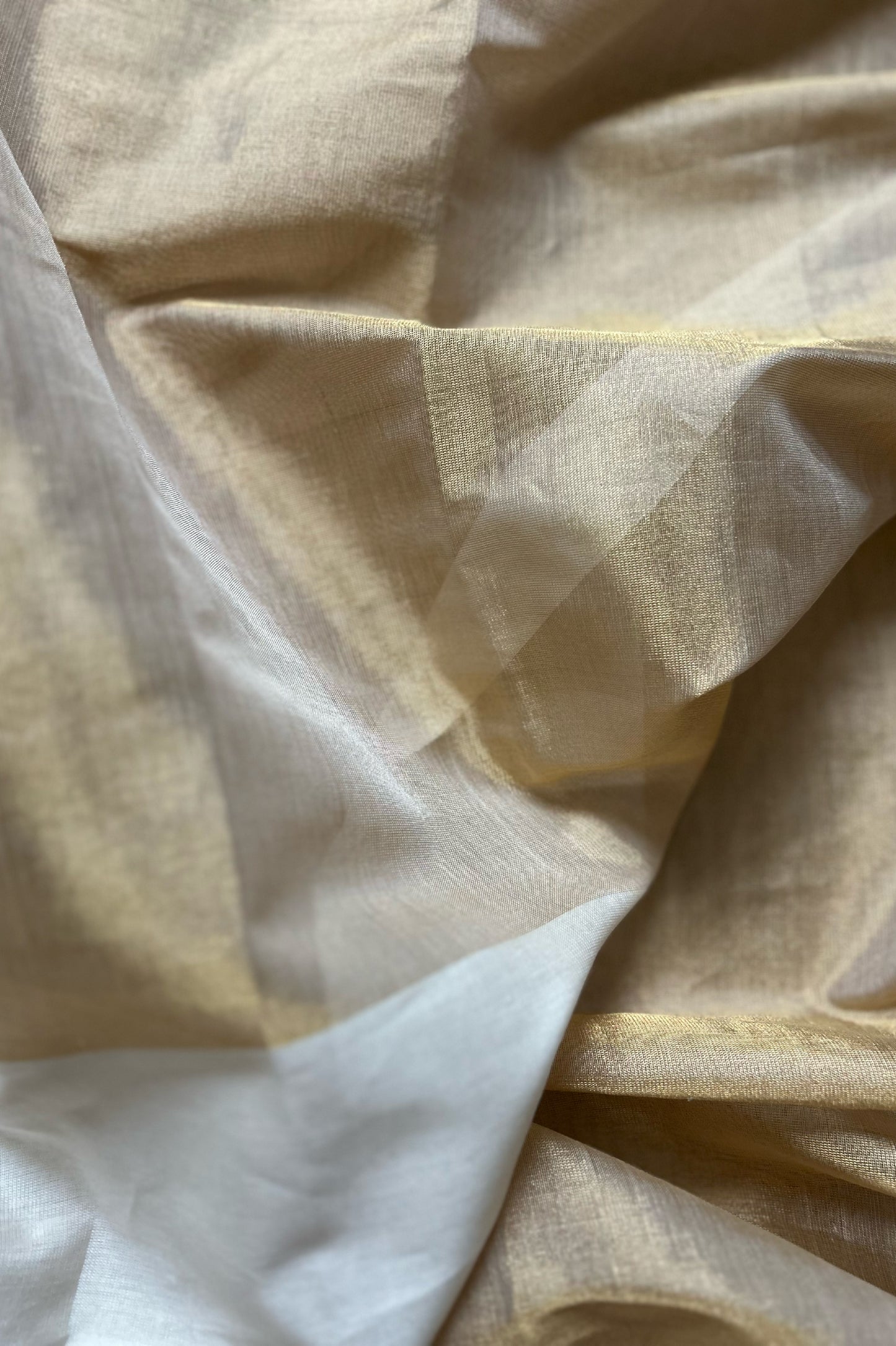 Gold Tissue Silk Saree with White Mercerised Cotton Border