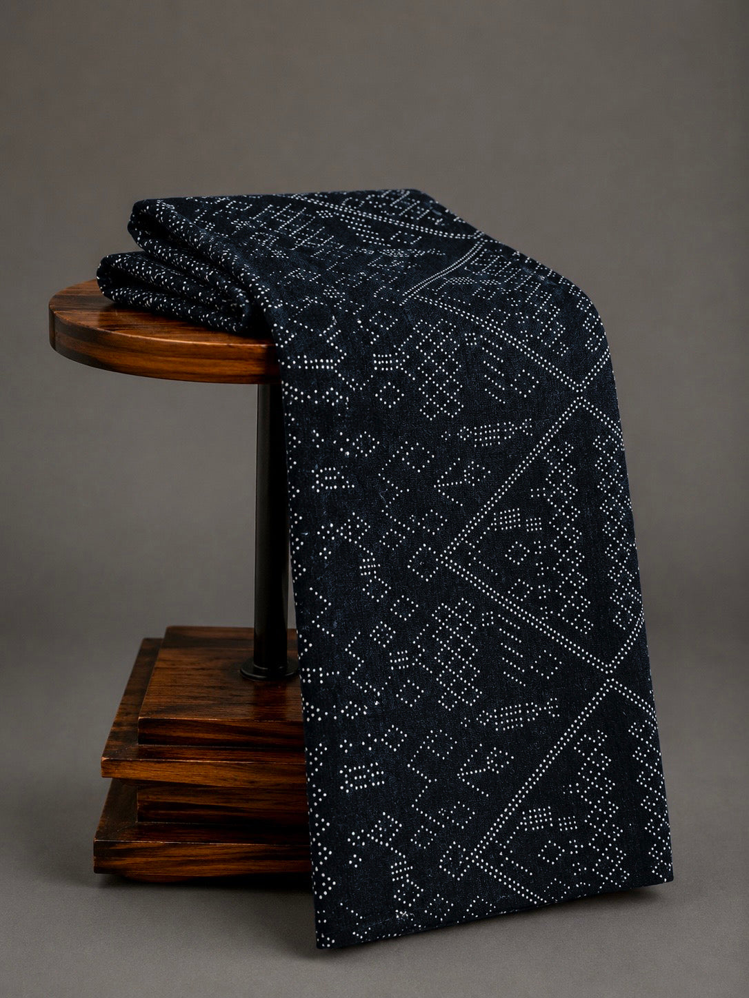Black Tussar Munga – Geometric Bandhani-Inspired Print
