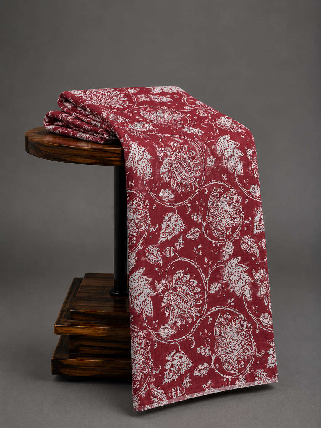 Red Indian Floral Paisley Print on Excel Silk