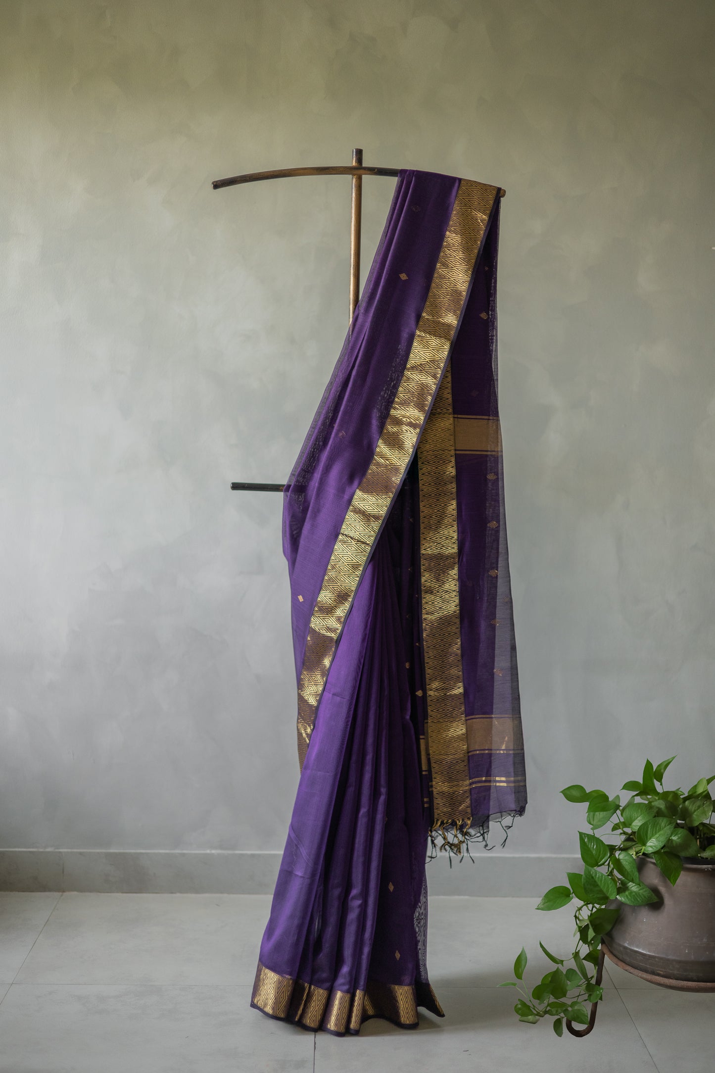 Purple Chanderi Silk with Diamond Woven Motif Saree