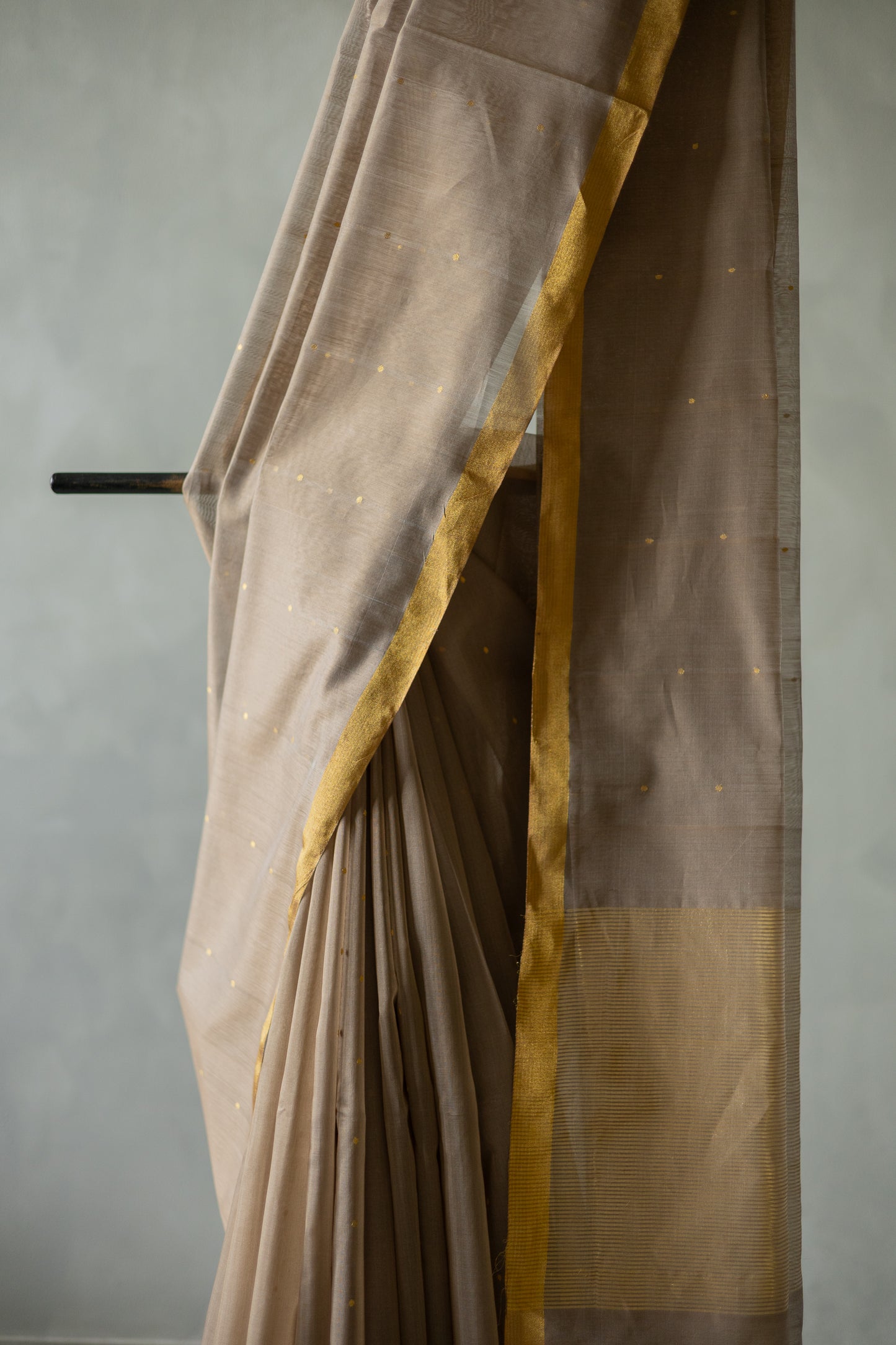 Brown Chanderi Silk with Small Gold Border and Motif Saree