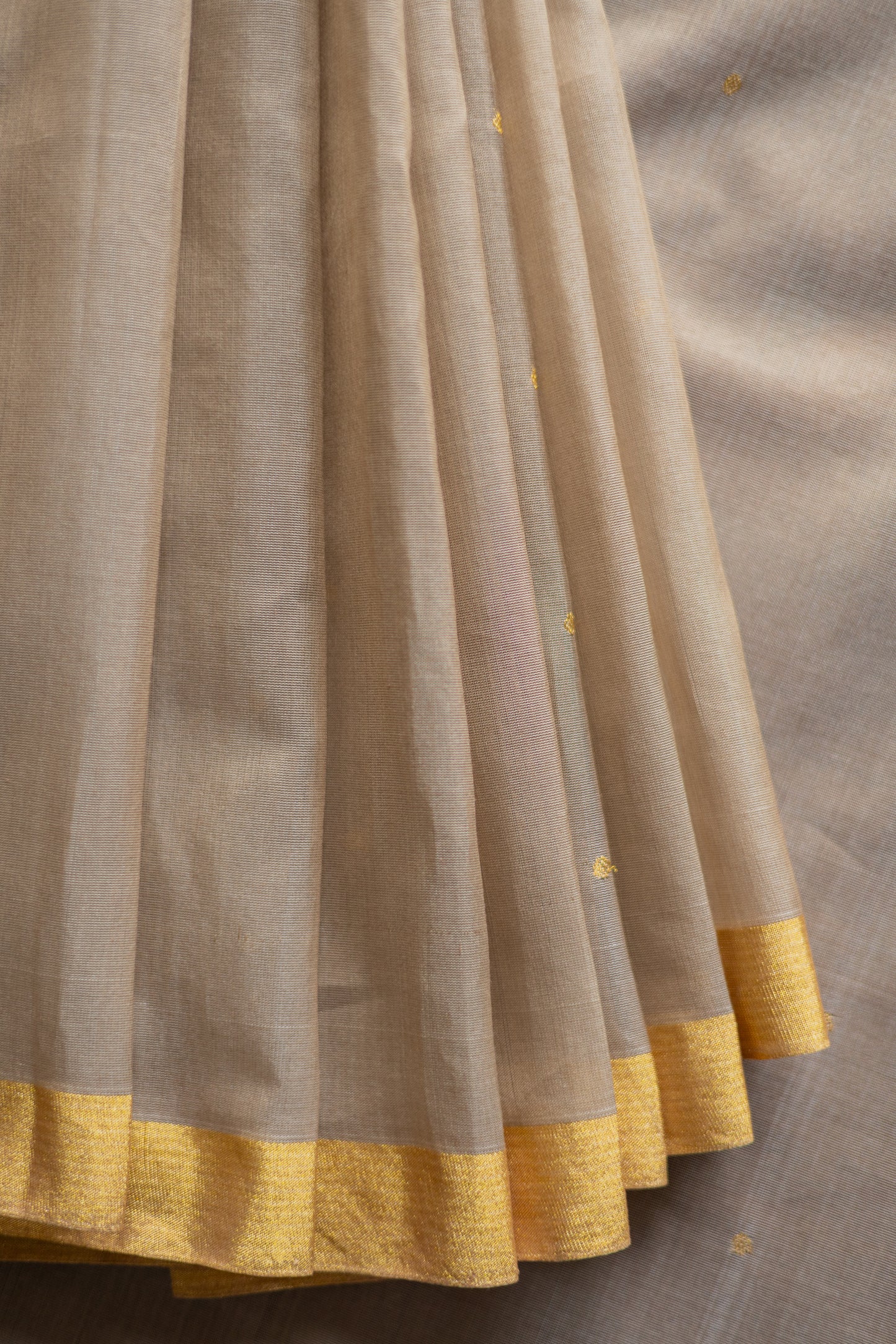 Brown Chanderi Silk with Small Gold Border and Motif Saree