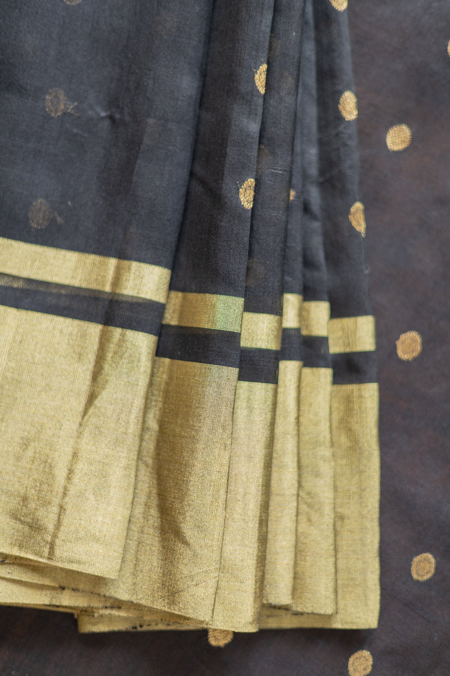 Black Chanderi Silk with Gold Motif and Border Saree