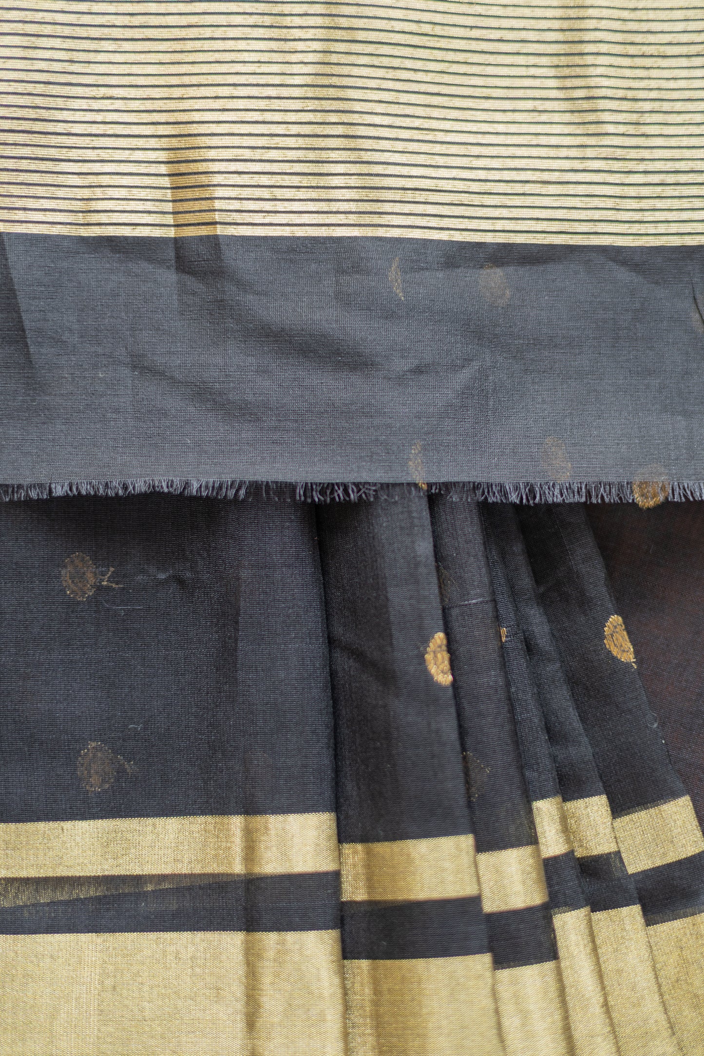 Black Chanderi Silk with Gold Motif and Border Saree