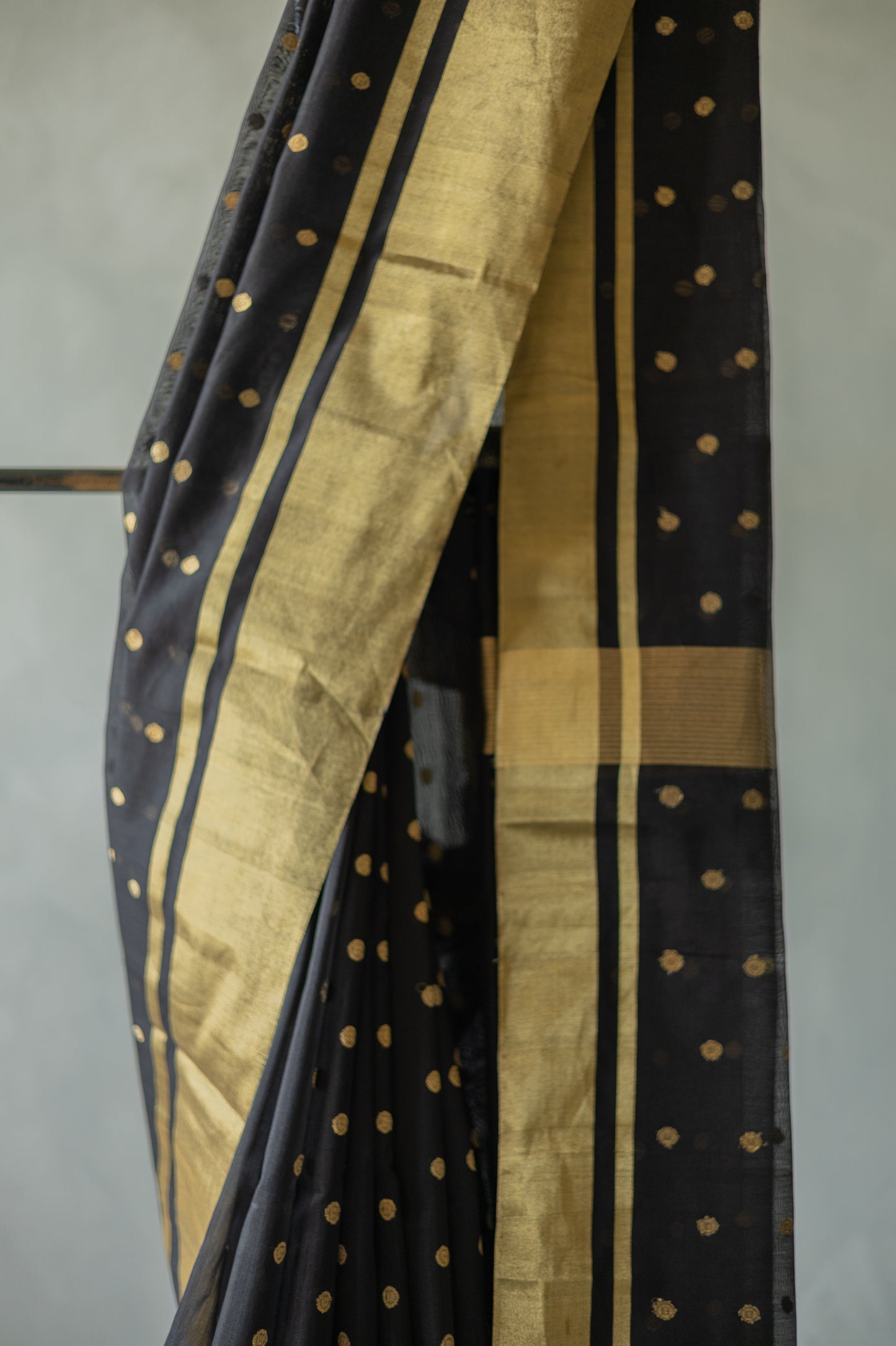 Black Chanderi Silk with Gold Motif and Border Saree