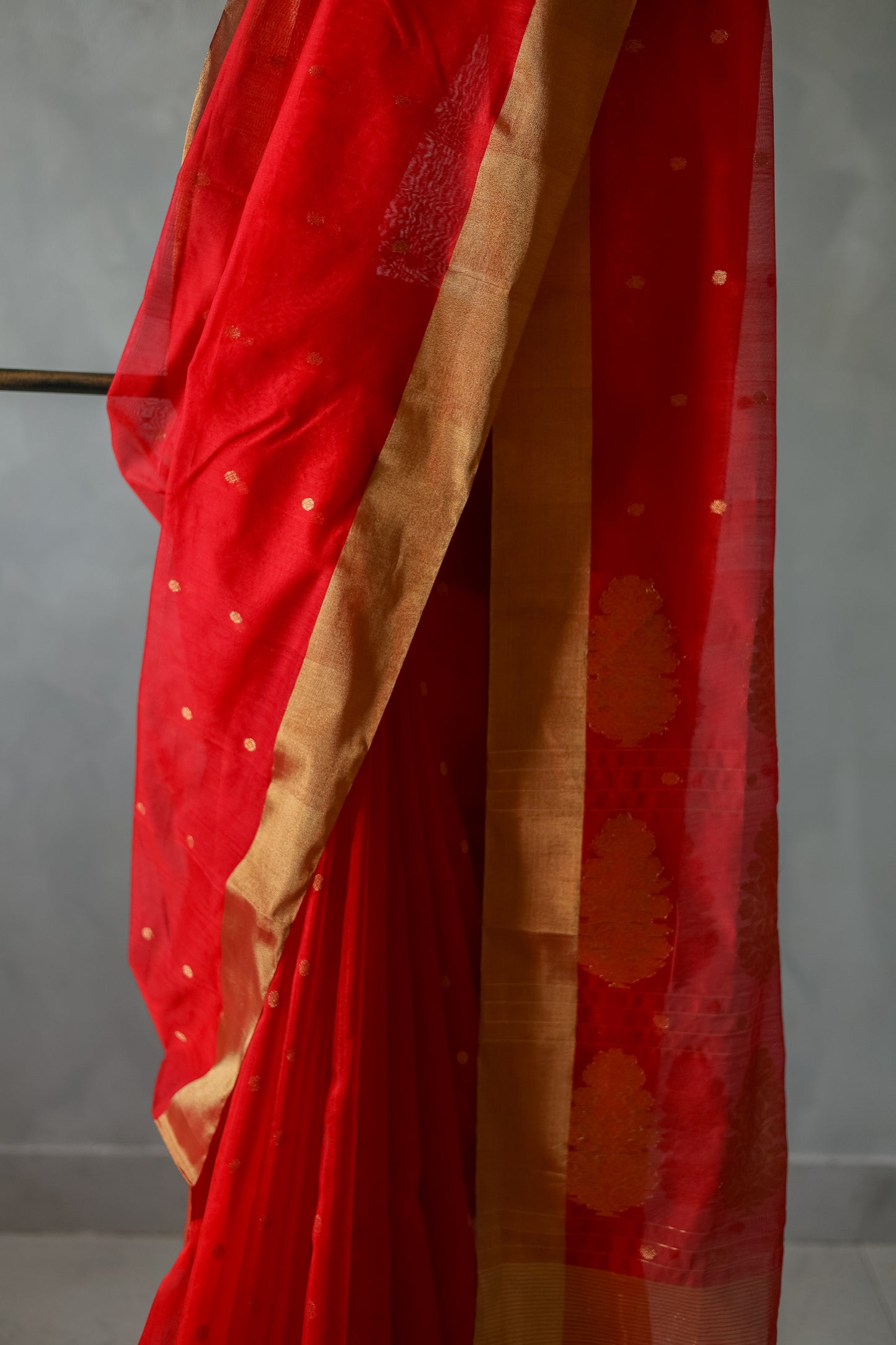 Red Chanderi Silk with Small Round Motif Saree
