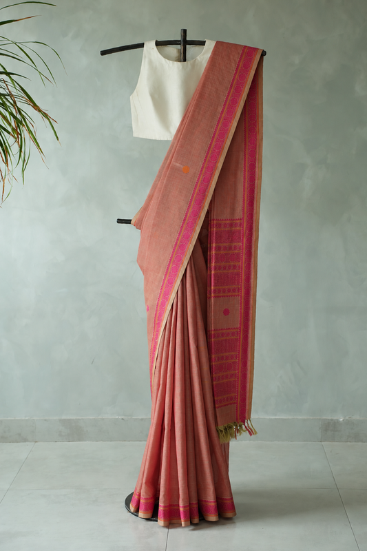 Dusty Rose Kanchi Cotton Saree with Rani Pink Border