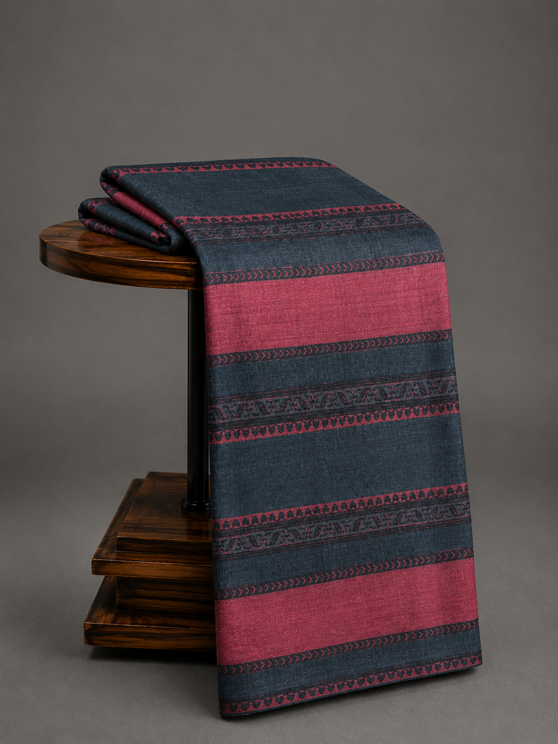 Black and Red Striped Tussar Silk