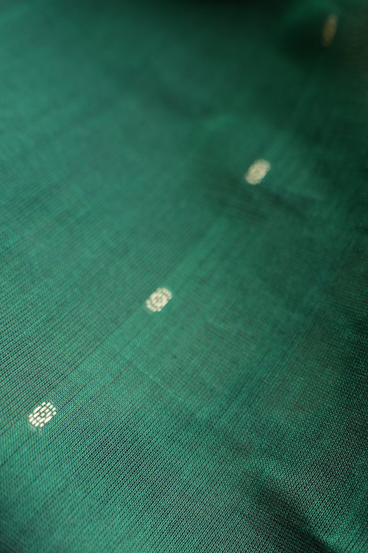 Emerald Green Kanchi Cotton with Beige Threadwork Border Saree