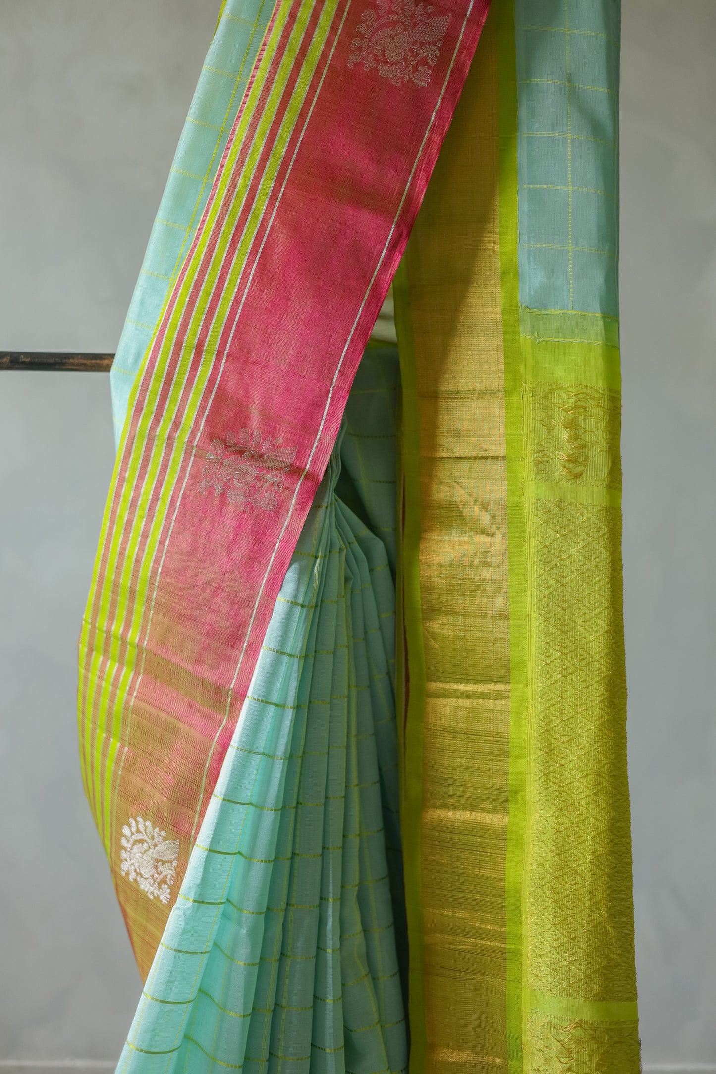 Sea Blue with Multi Colour Border Gadwal Silk Cotton Saree