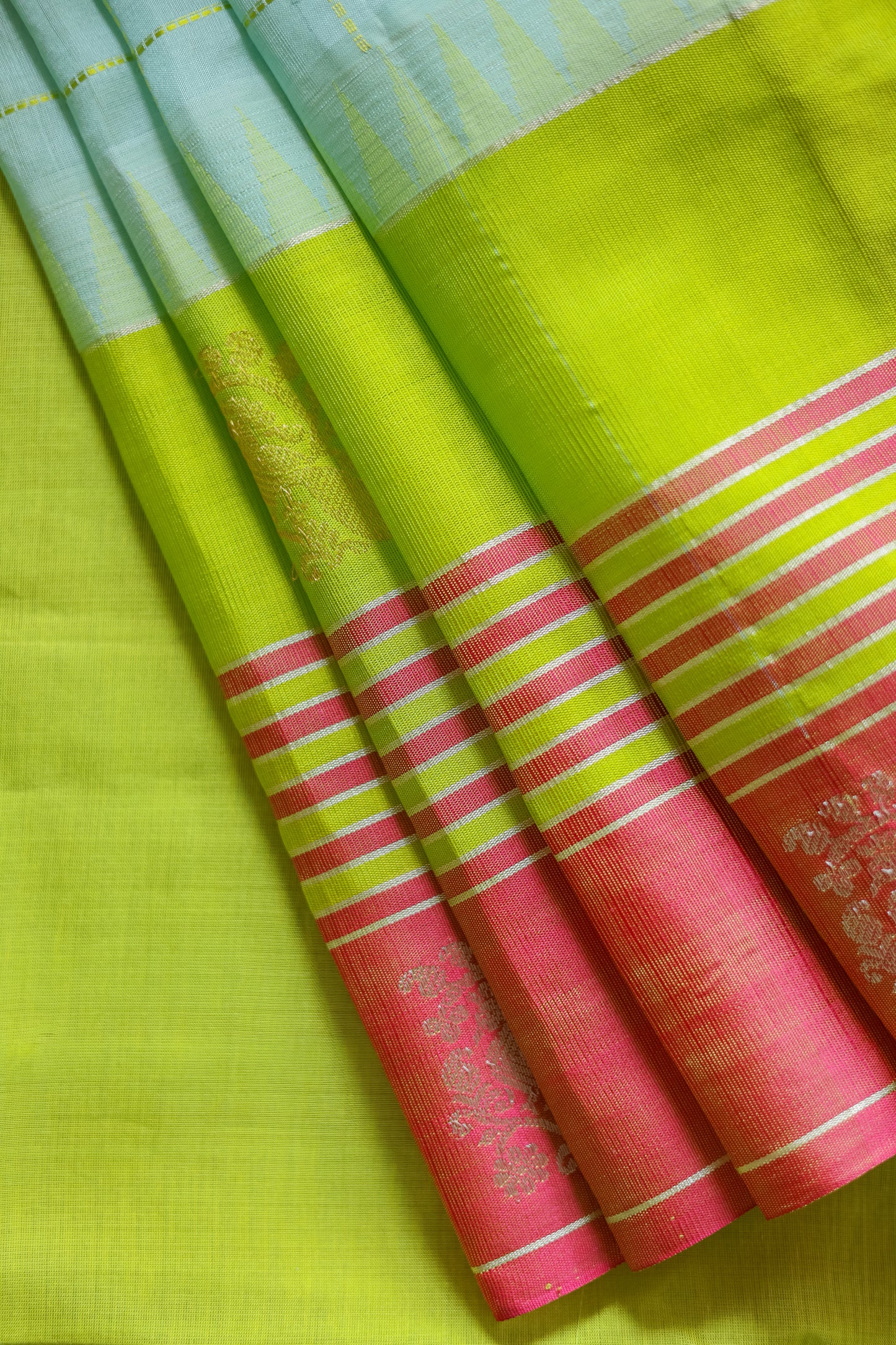 Sea Blue with Multi Colour Border Gadwal Silk Cotton Saree