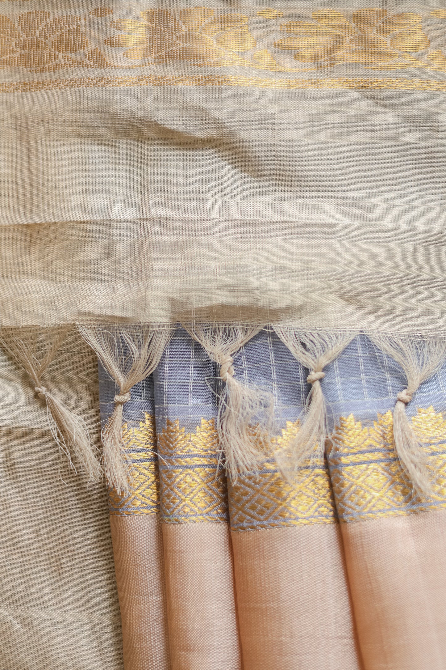 Grey and Brown Border Gadwal Silk Cotton Saree