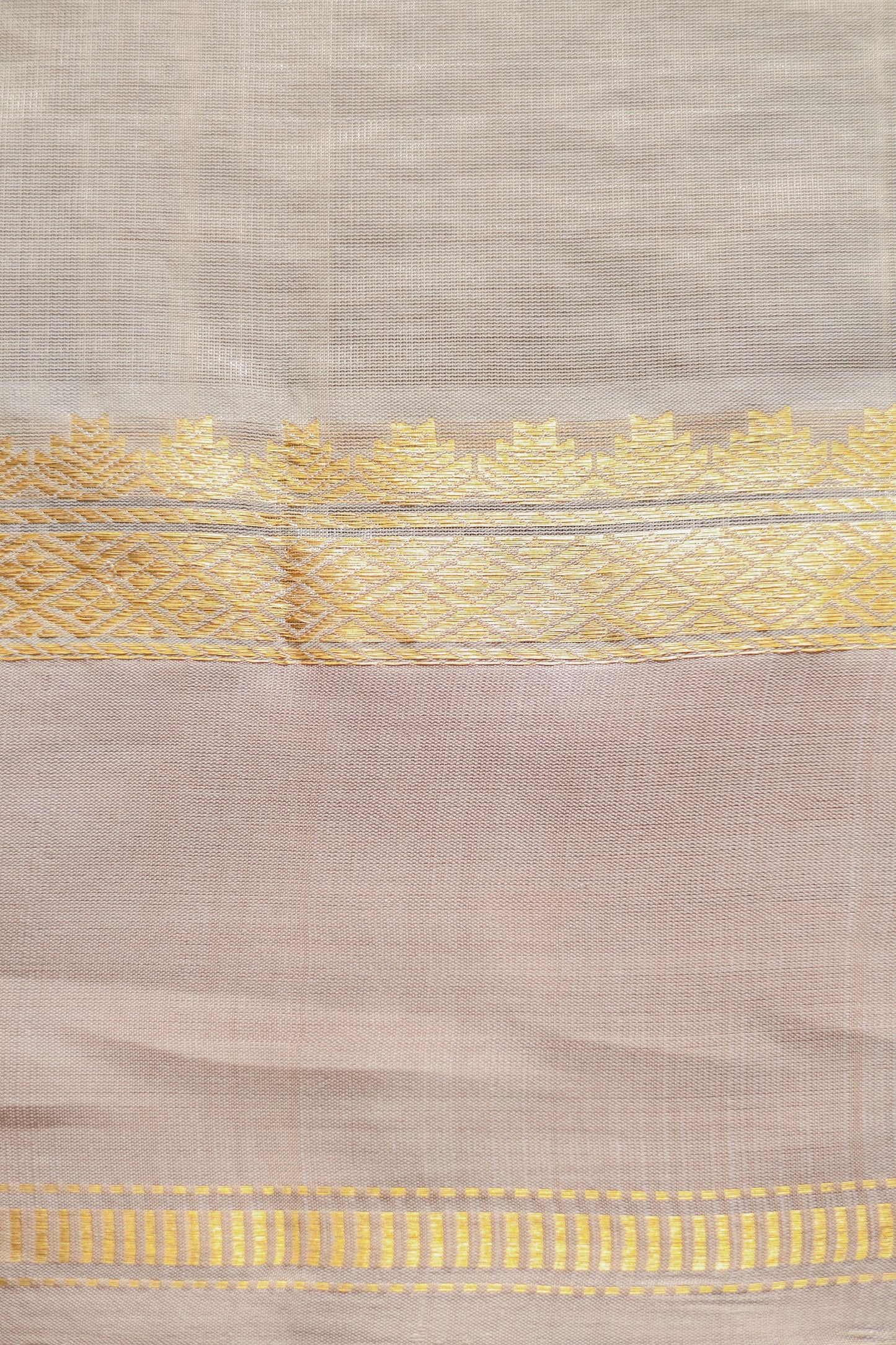Grey and Brown Border Gadwal Silk Cotton Saree