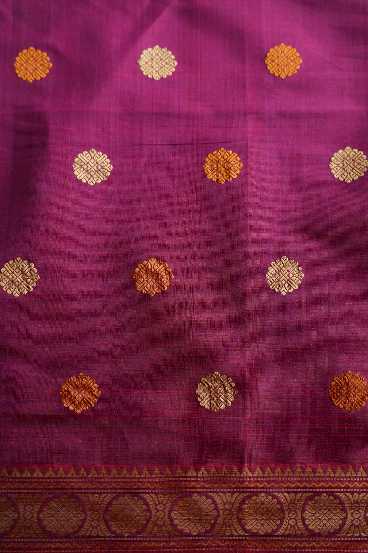 Deep Pink Kanchi Cotton with Beige and Pink Border Saree