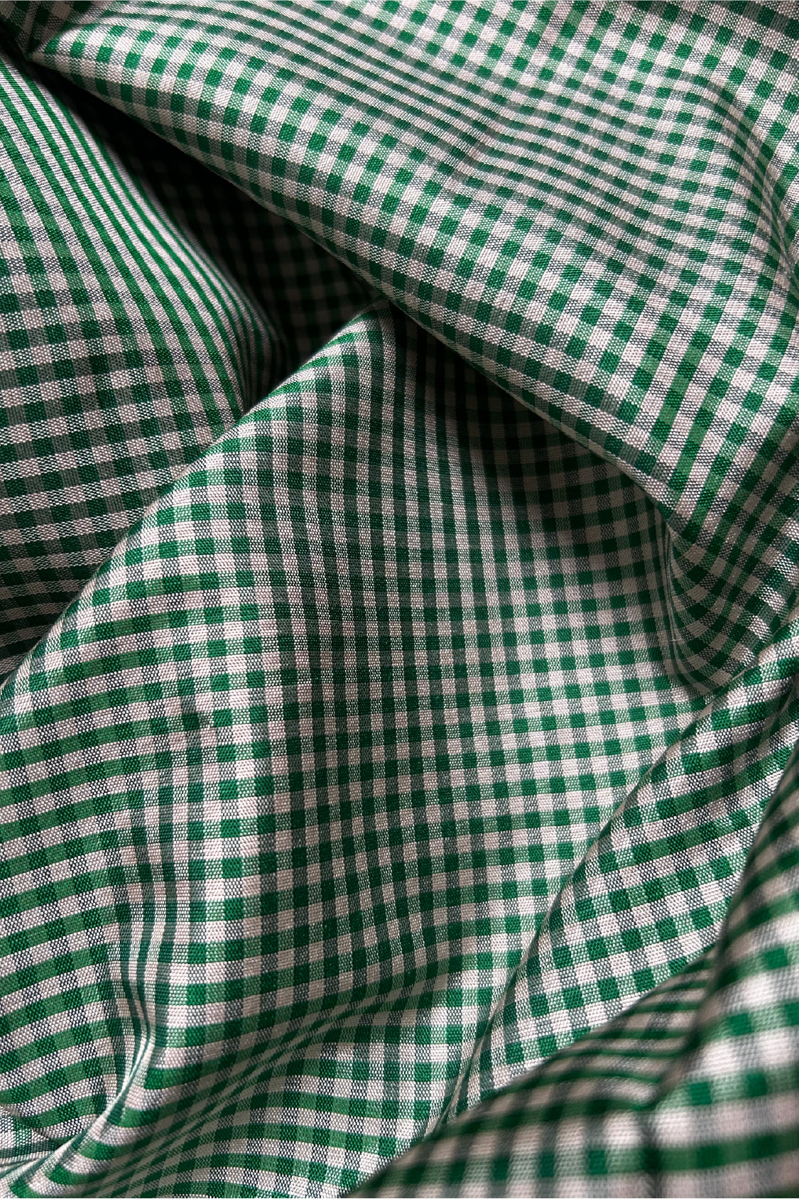 Green and White Micro-Check Silk Saree with Gold Zari Pallu