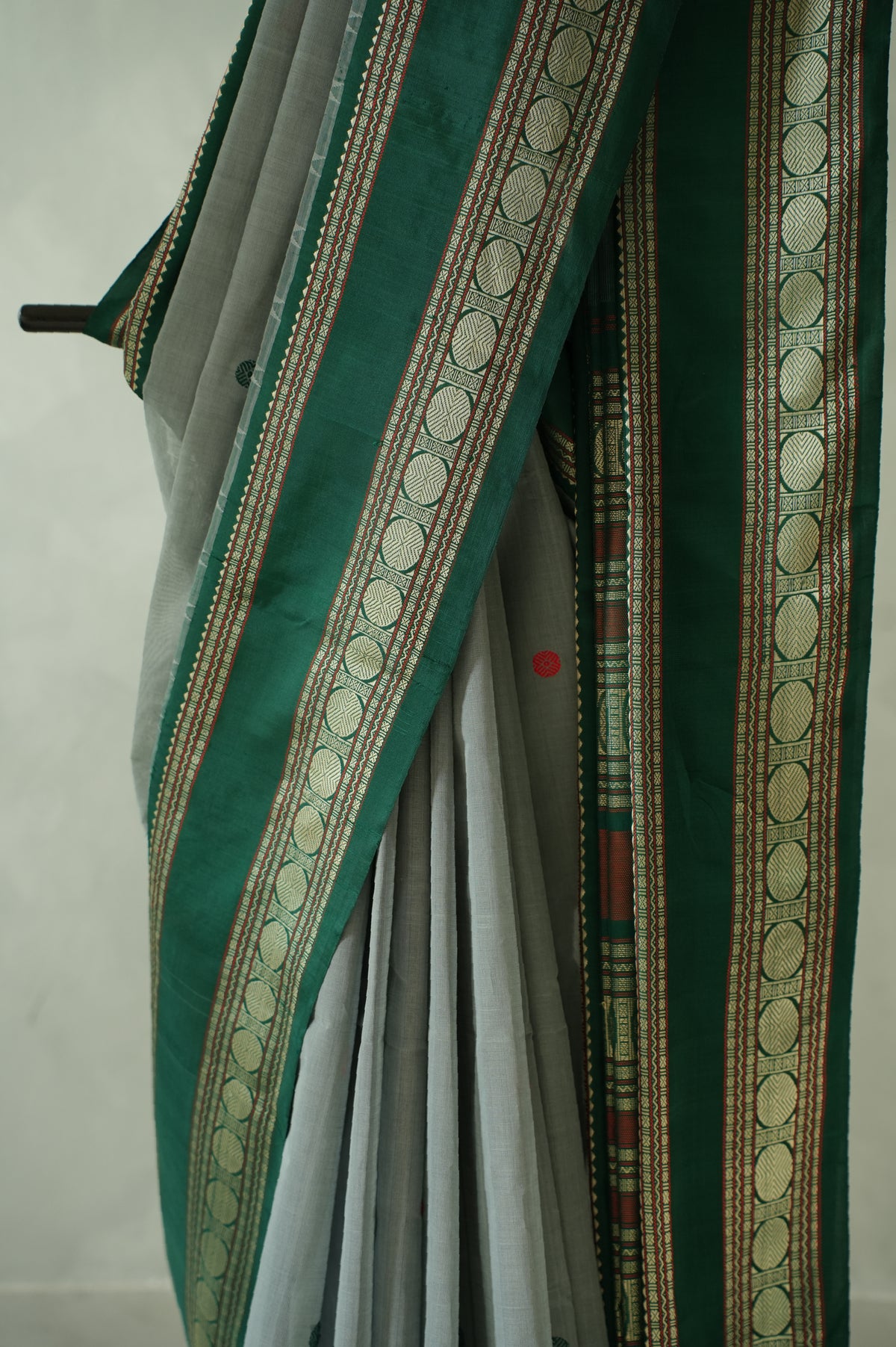 Grey Kanchi Cotton with Forest Green Silk Border Saree