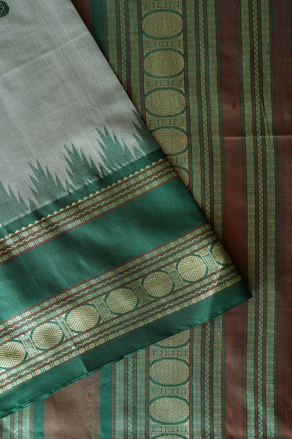 Grey Kanchi Cotton with Forest Green Silk Border Saree
