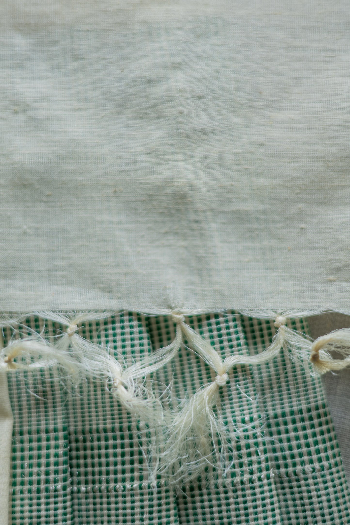 Off White Handspun Green Checks Border Saree