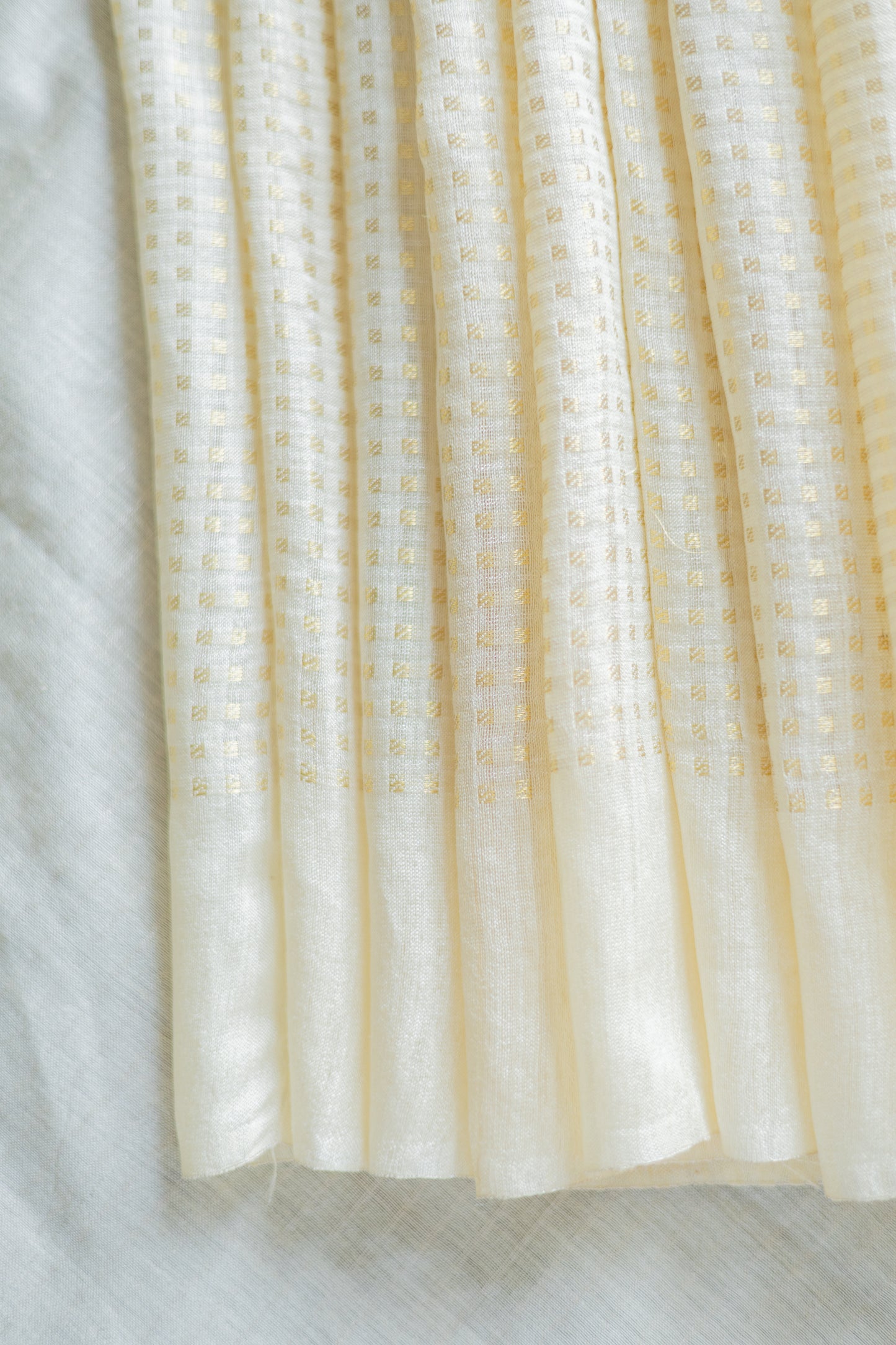 Off White Silk Cotton Handspun All Over Small Gold Checks Saree