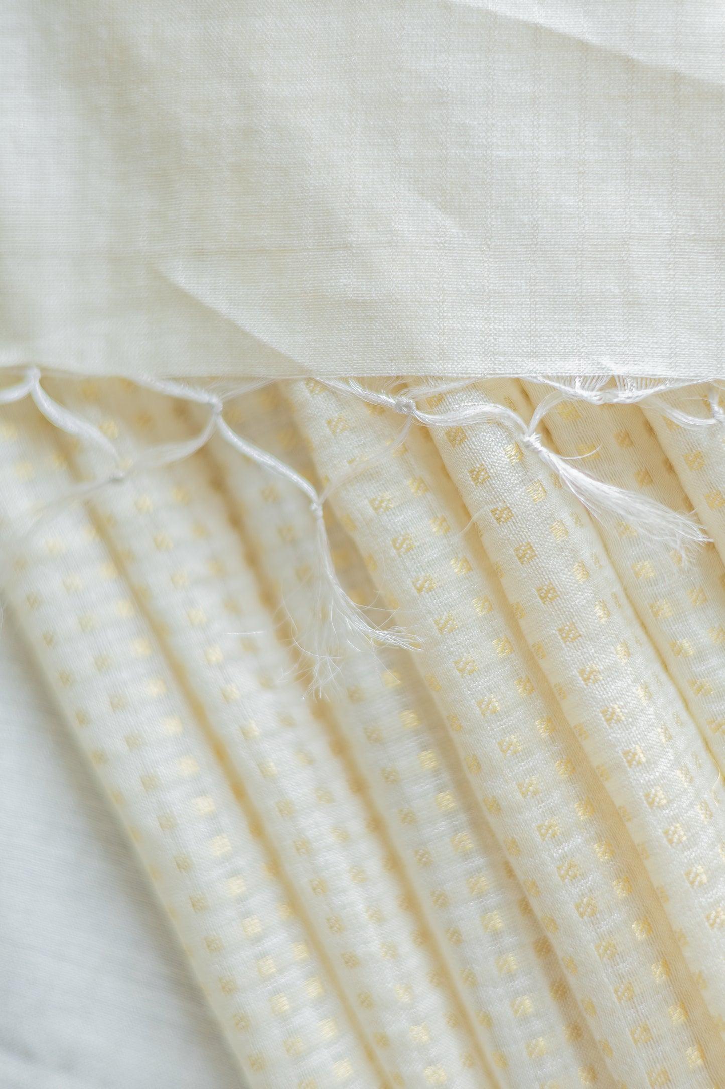 Off White Silk Cotton Handspun All Over Small Gold Checks Saree