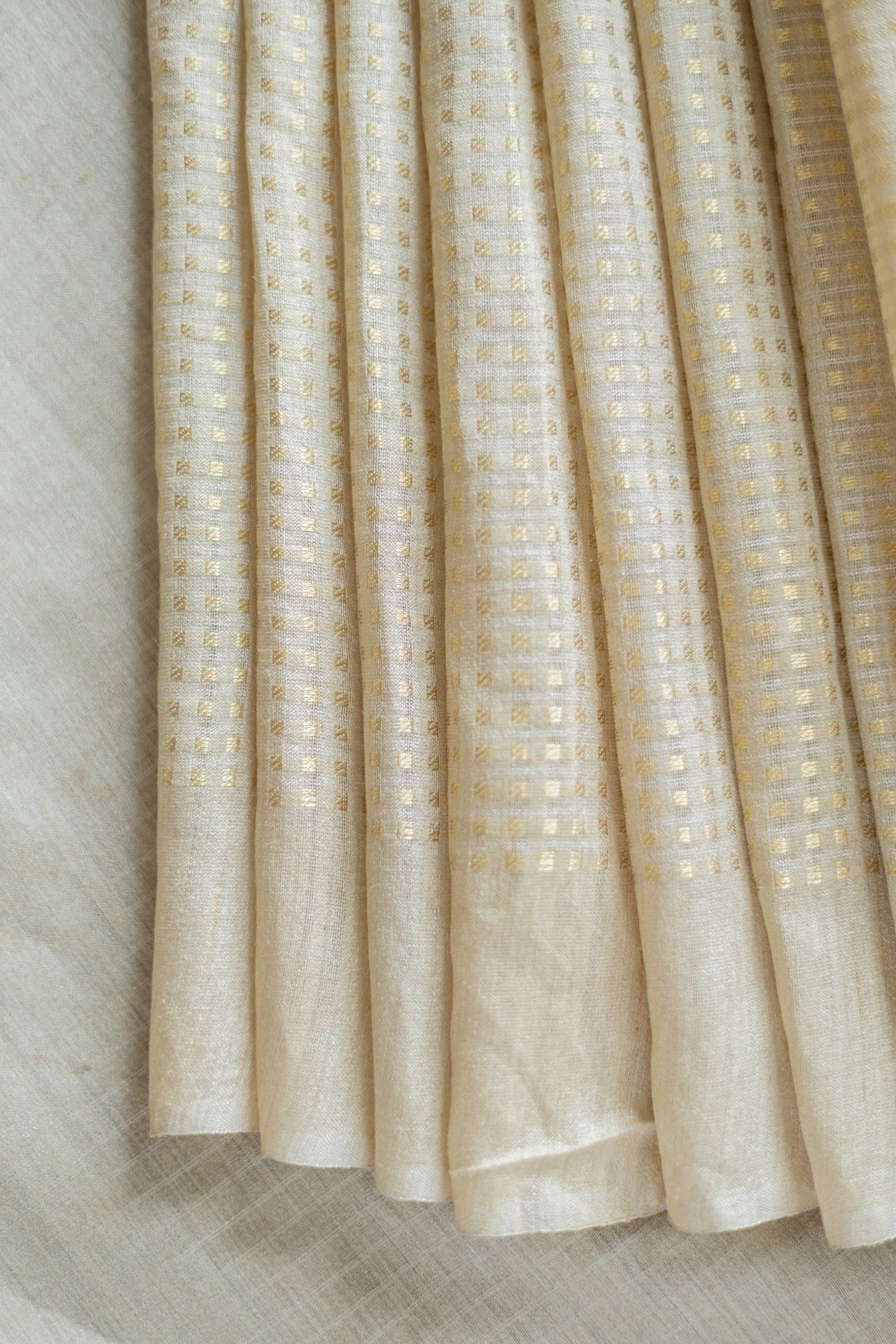 Light Brown Silk Cotton Handspun All Over Small Gold Checks Saree