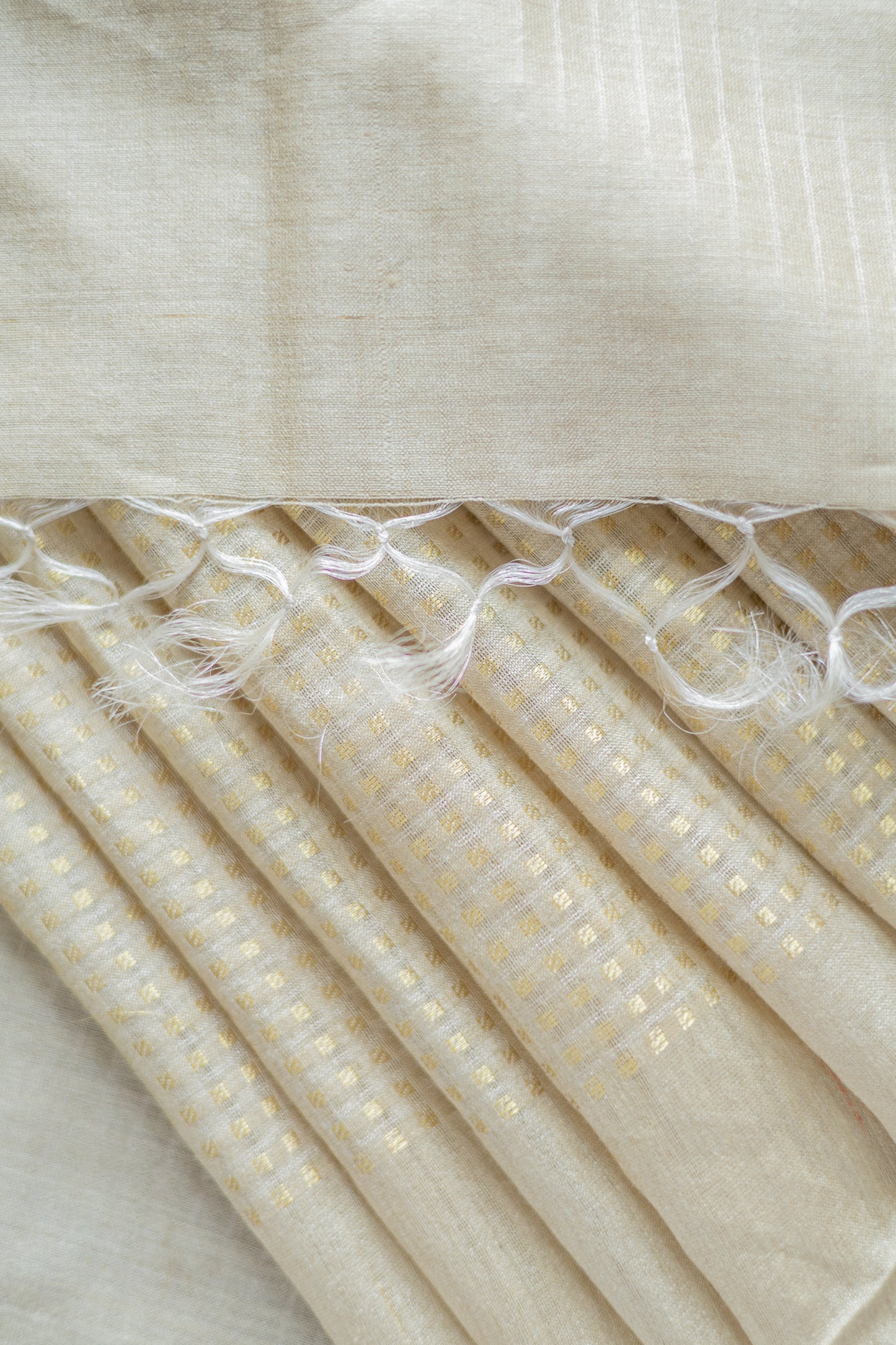 Light Brown Silk Cotton Handspun All Over Small Gold Checks Saree