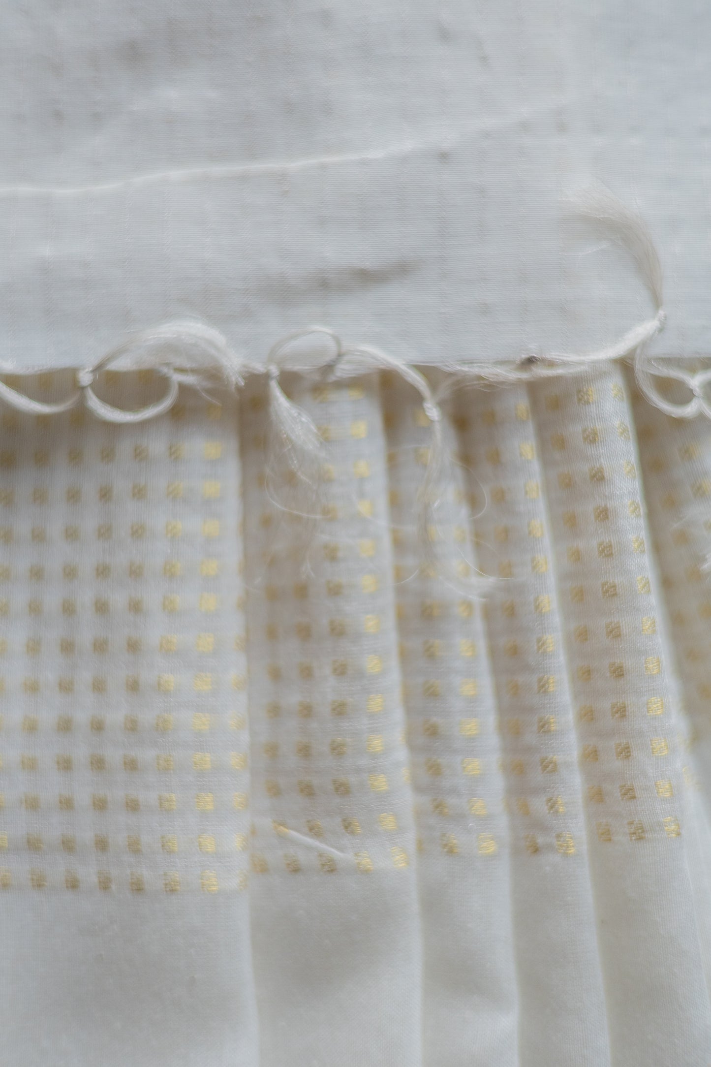 White Silk Cotton Handspun All Over Small Gold Checks Saree