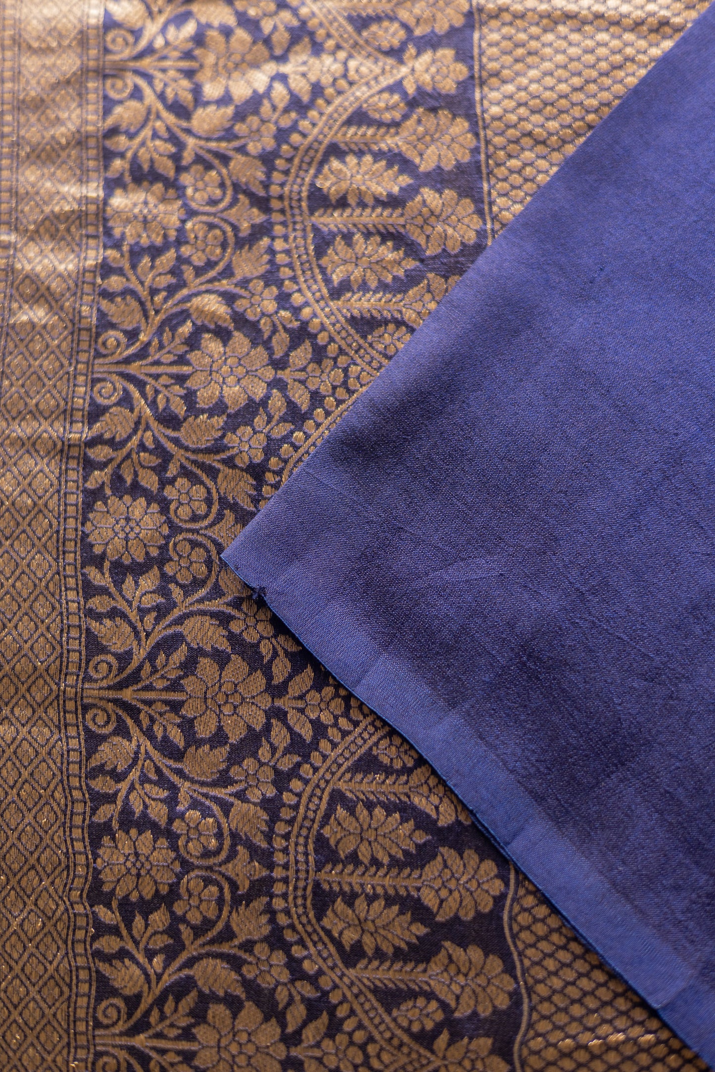 Royal Blue Pure Chanderi Silk with Elaborate Motifs Border Saree