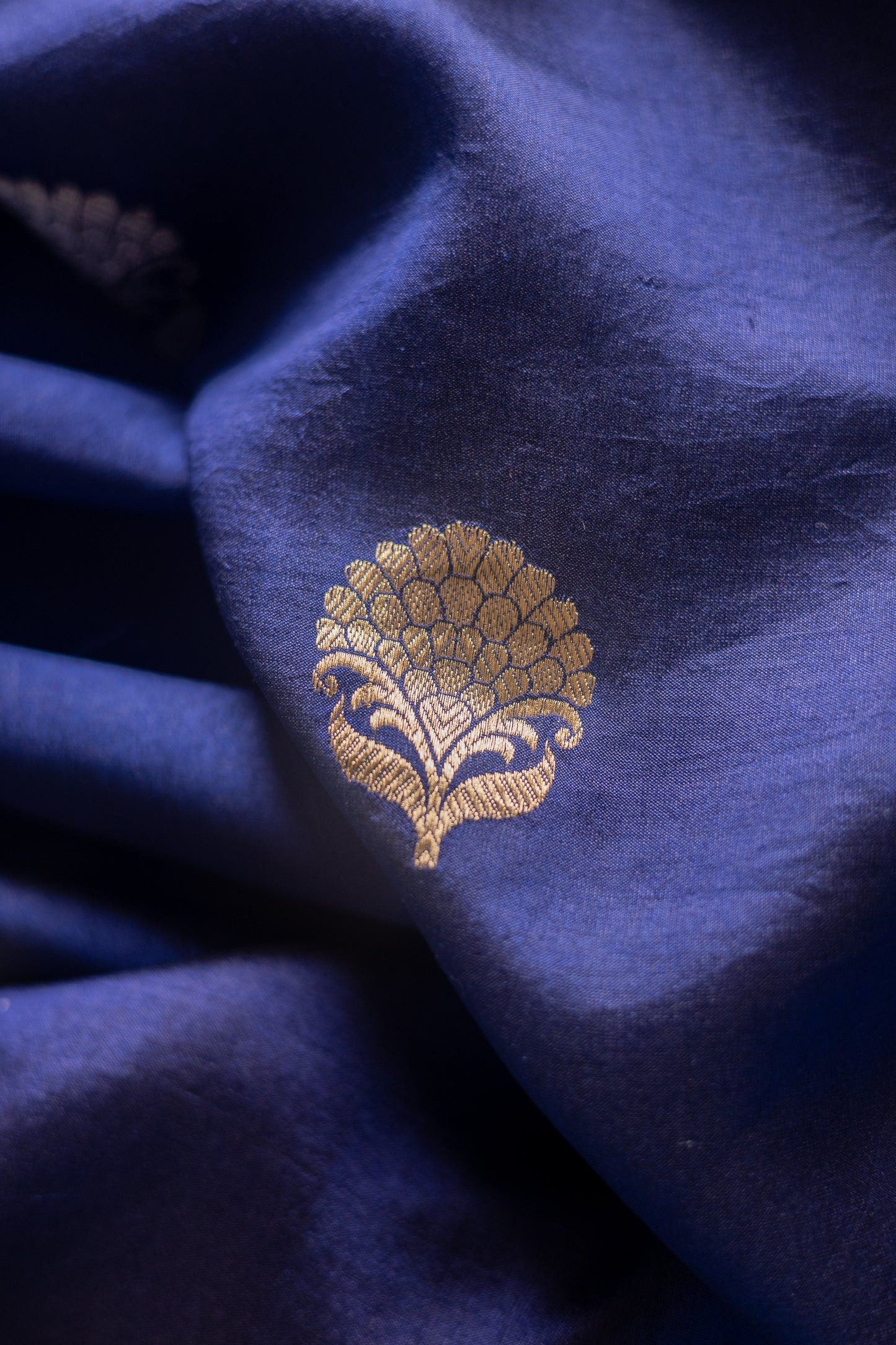 Royal Blue Pure Chanderi Silk with Elaborate Motifs Border Saree