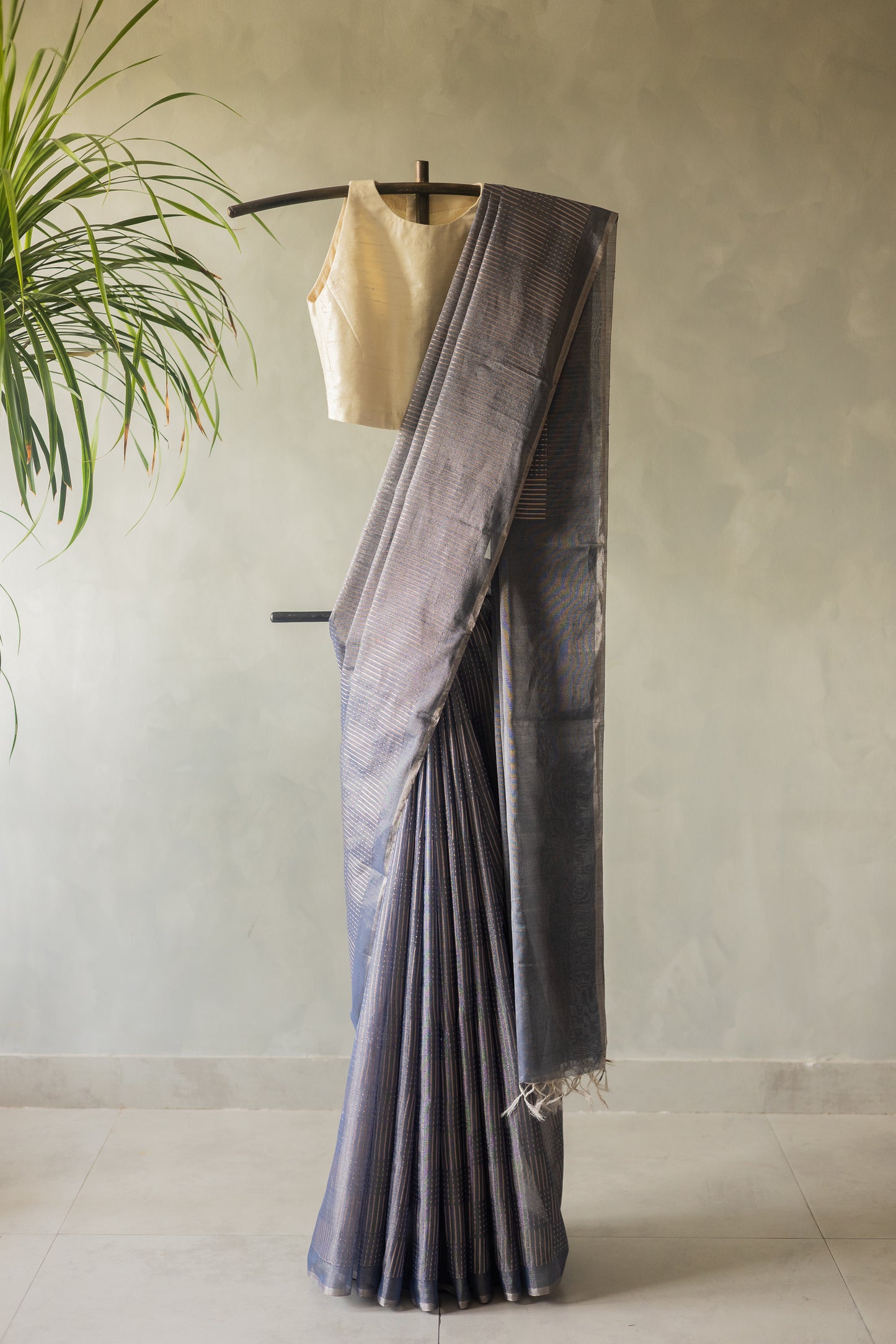 Blue All Over Khapa Dots and Lines Silk Cotton Saree