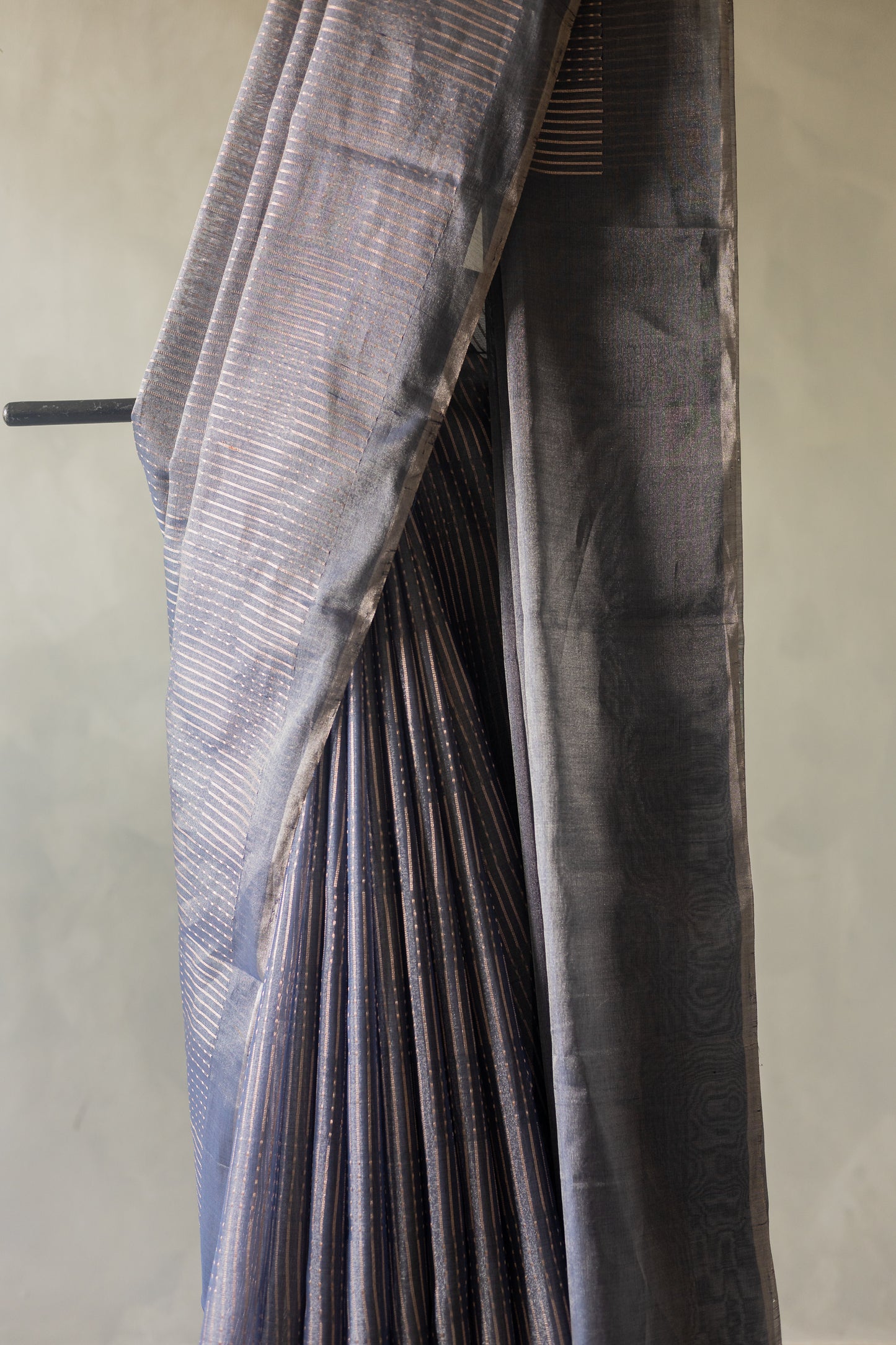 Blue All Over Khapa Dots and Lines Silk Cotton Saree