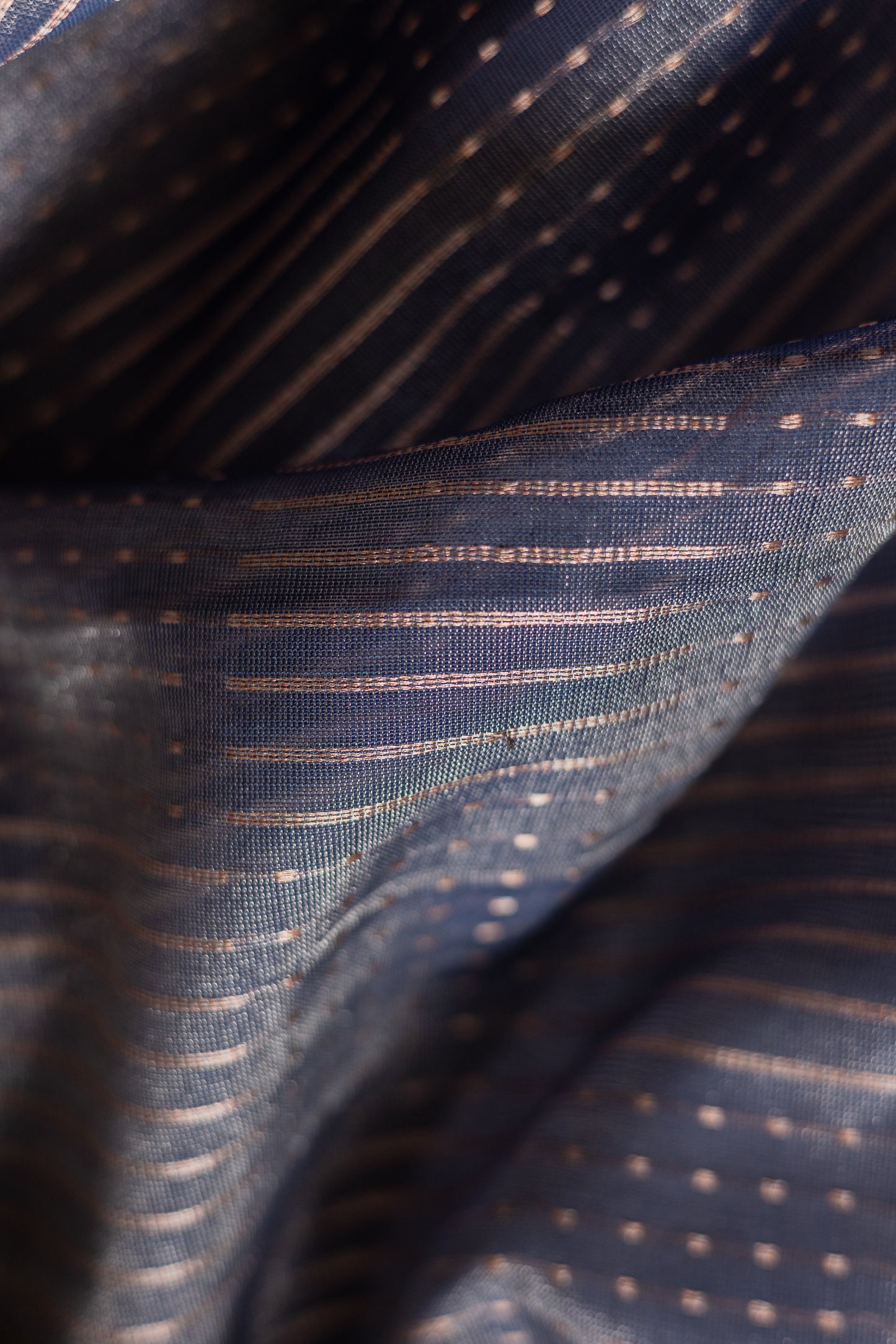Blue All Over Khapa Dots and Lines Silk Cotton Saree